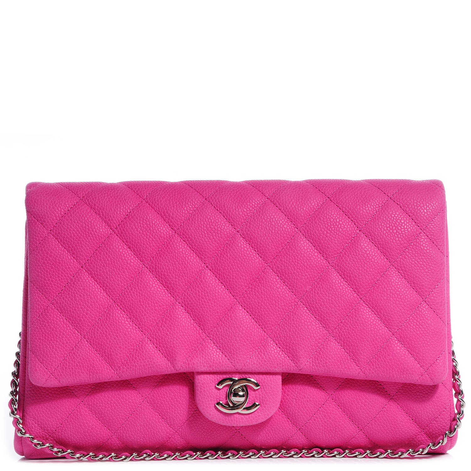 CHANEL Iridescent Caviar Clutch with Chain Flap Hot Pink 65298