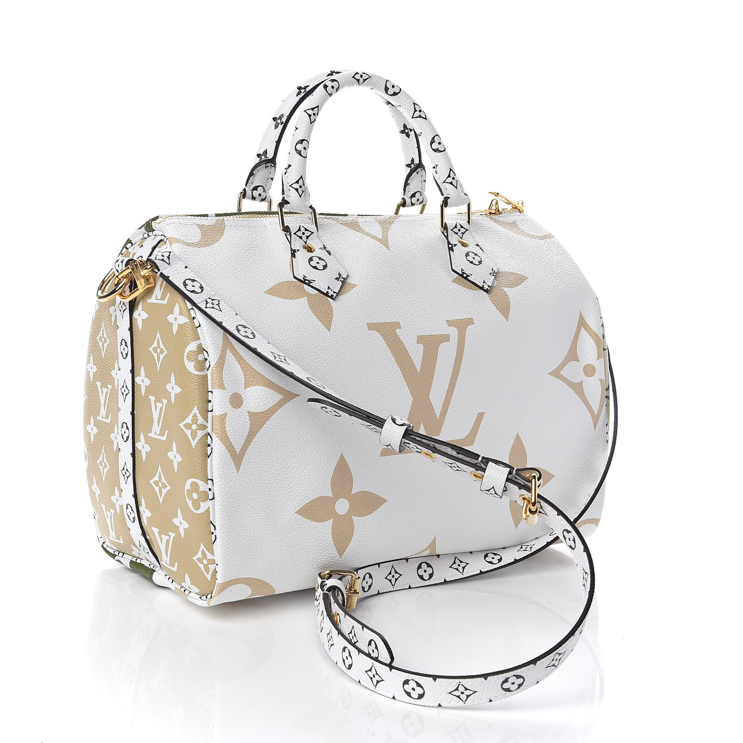 LOUIS VUITTON Monogram Giant Speedy Bandouliere 30 Kaki Creme 417020