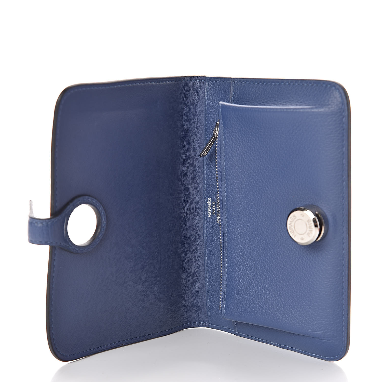 HERMES Togo Dogon Compact Wallet Blue Brighton 453796