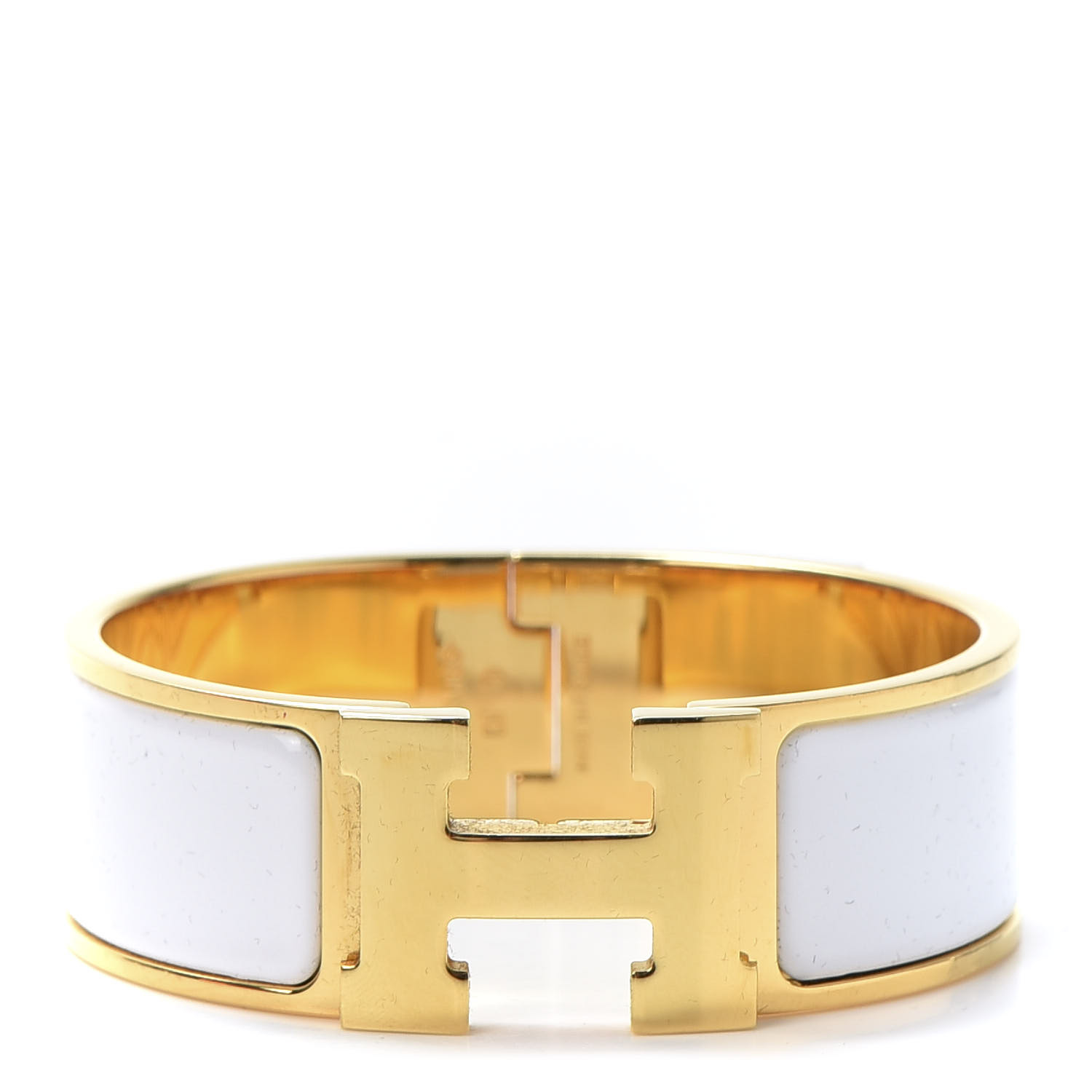 HERMES Enamel Wide Clic Clac H Bracelet PM White 592768