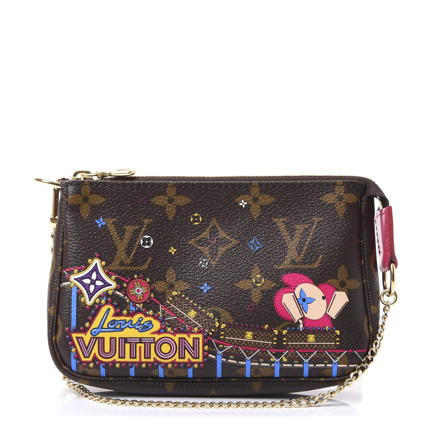 LOUIS VUITTON Monogram 2020 Christmas Animation Roller Coaster Mini Pochette Accessories Pivoine ...