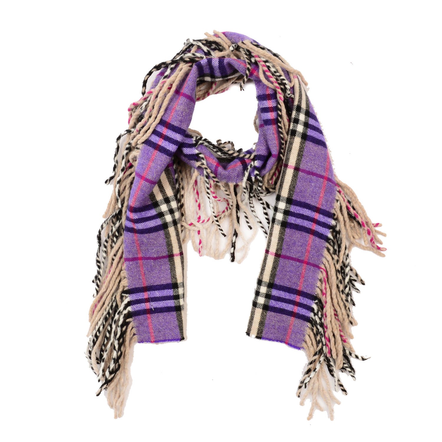 Check Happy Fringe Scarf Purple 136635