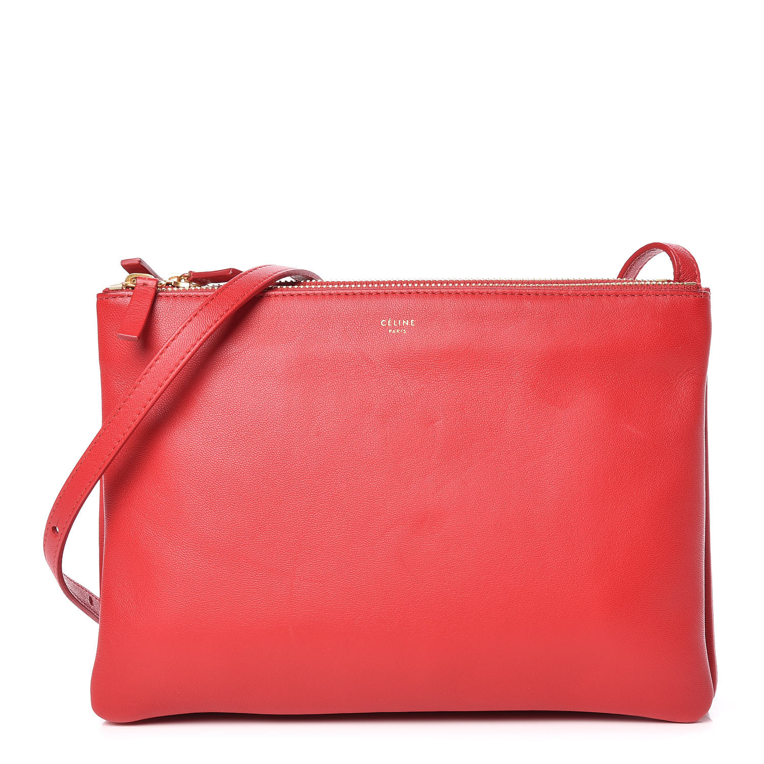 Celine Lambskin Large Trio Crossbody Bag Red Celine Lambskin Large Trio Crossbody Bag Red