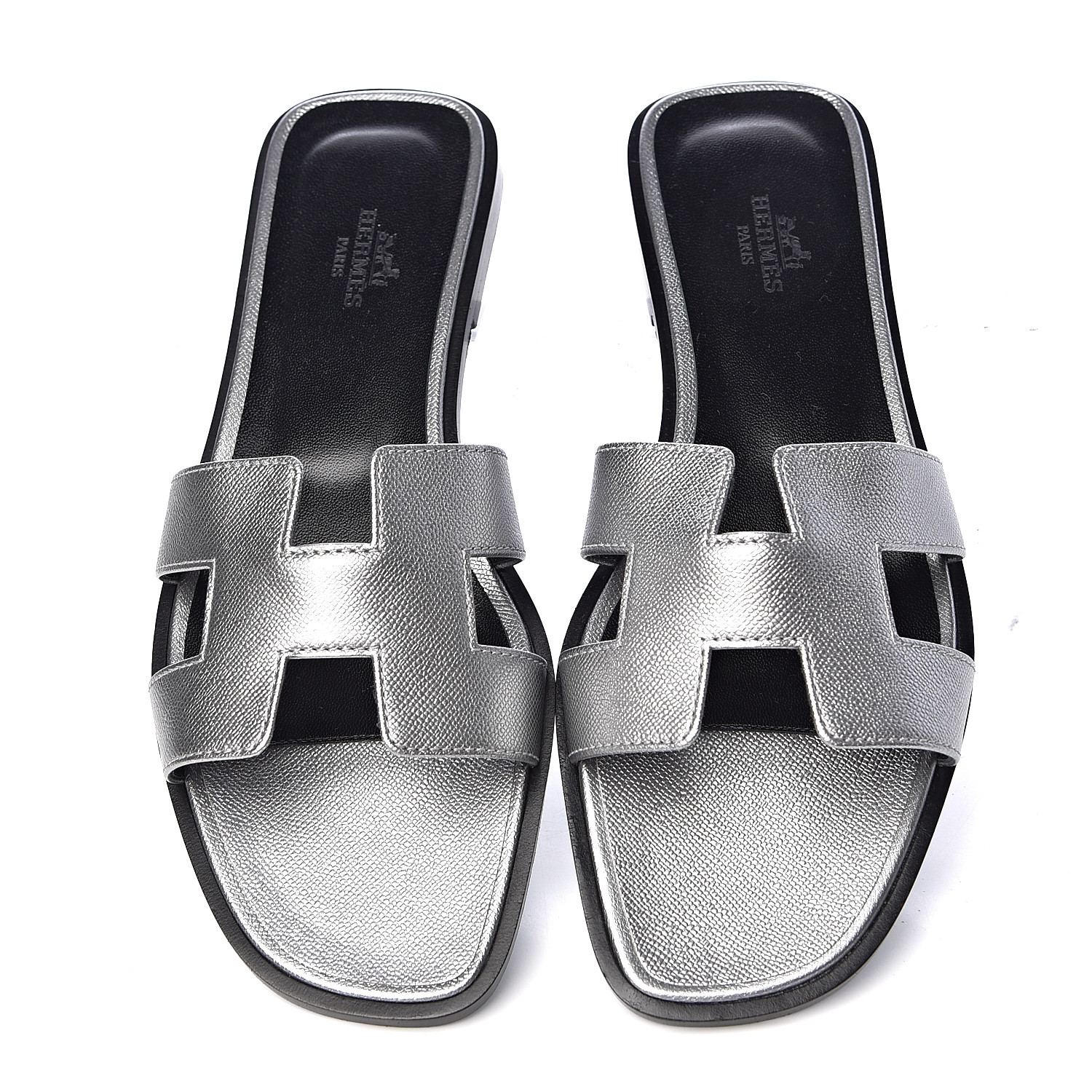 HERMES Metallic Epsom Oran Sandals 38 Argent 494339