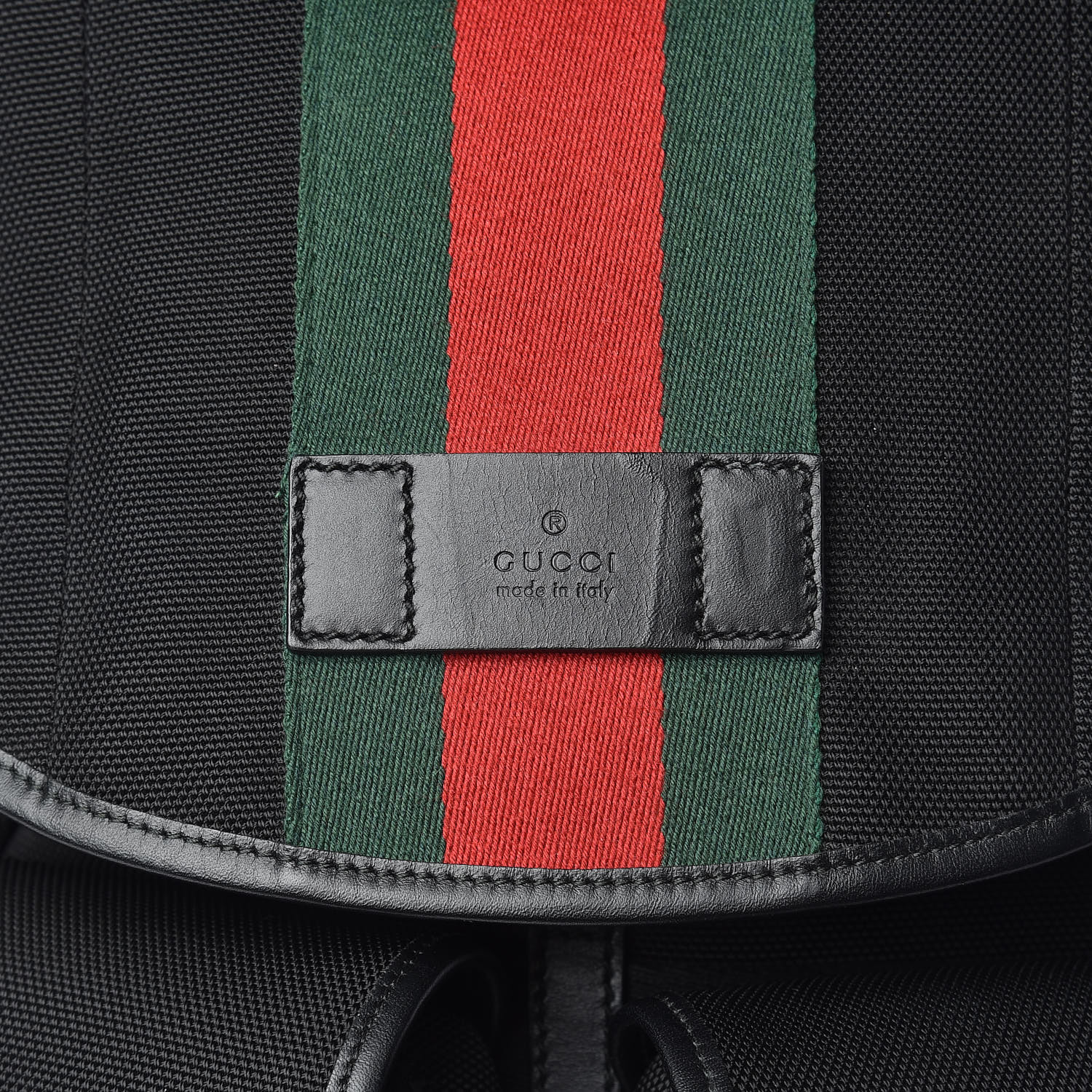 black gucci backpack with red and green strap