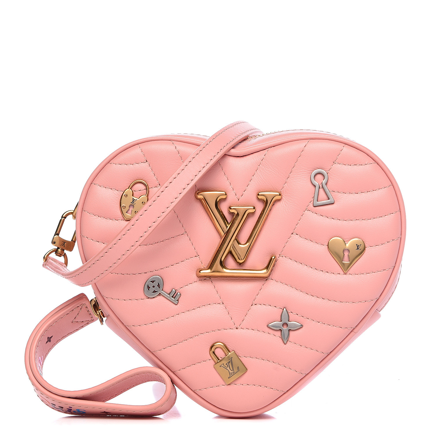 LOUIS VUITTON Calfskin Embellished New Wave Love Lock Heart Bag Rose Pomettes 484012