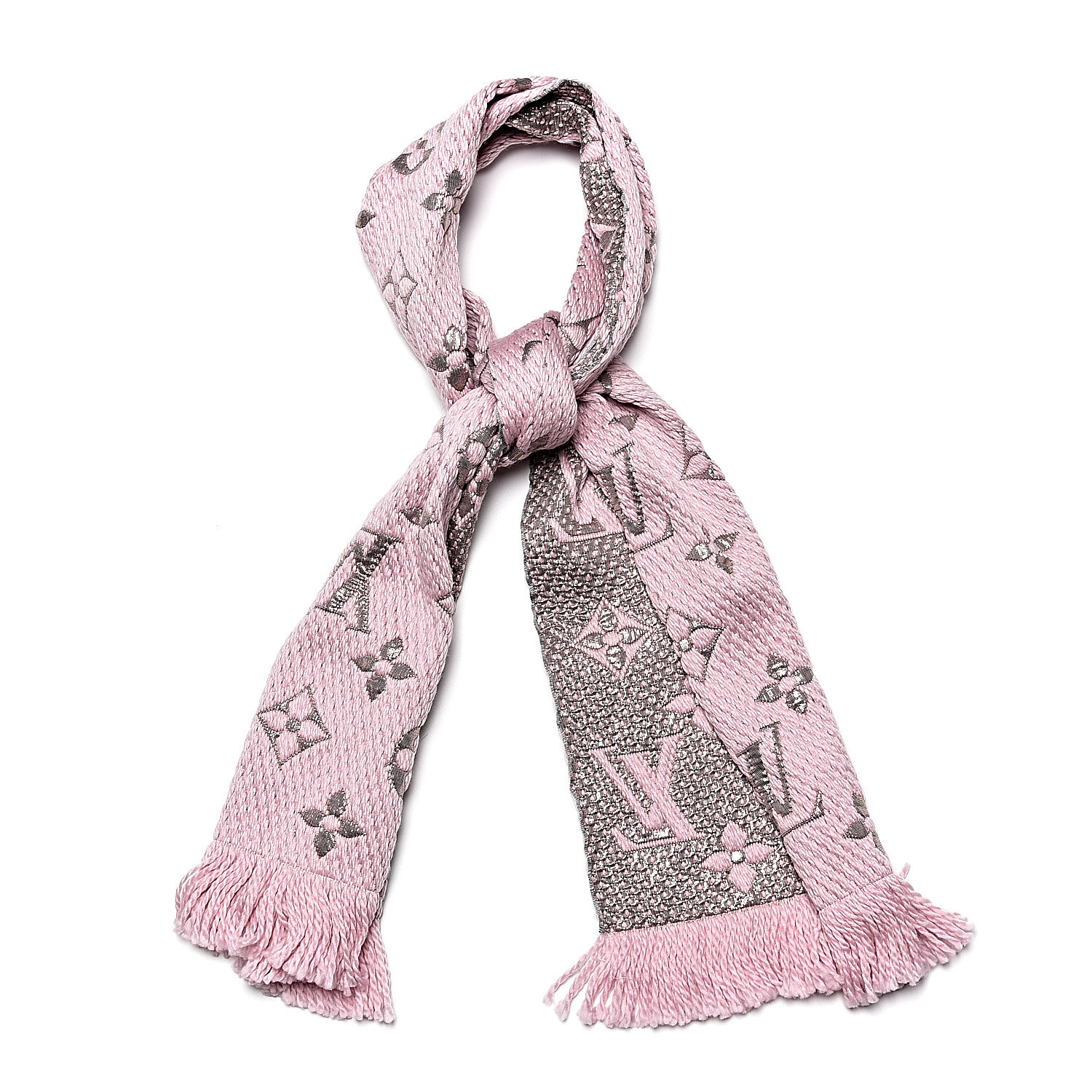 LOUIS VUITTON Wool Silk Logomania Shine Scarf Pink 495877