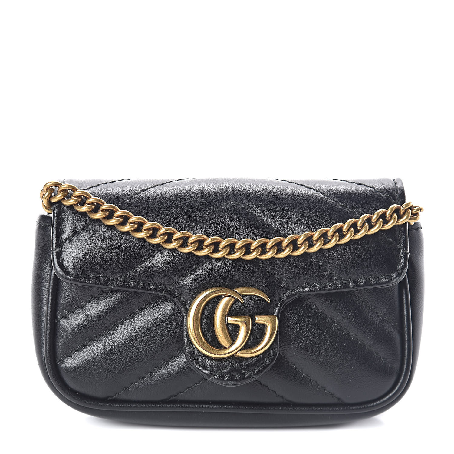 GUCCI Calfskin Matelasse GG Marmont 2.0 Coin Purse On A Chain Black 514280