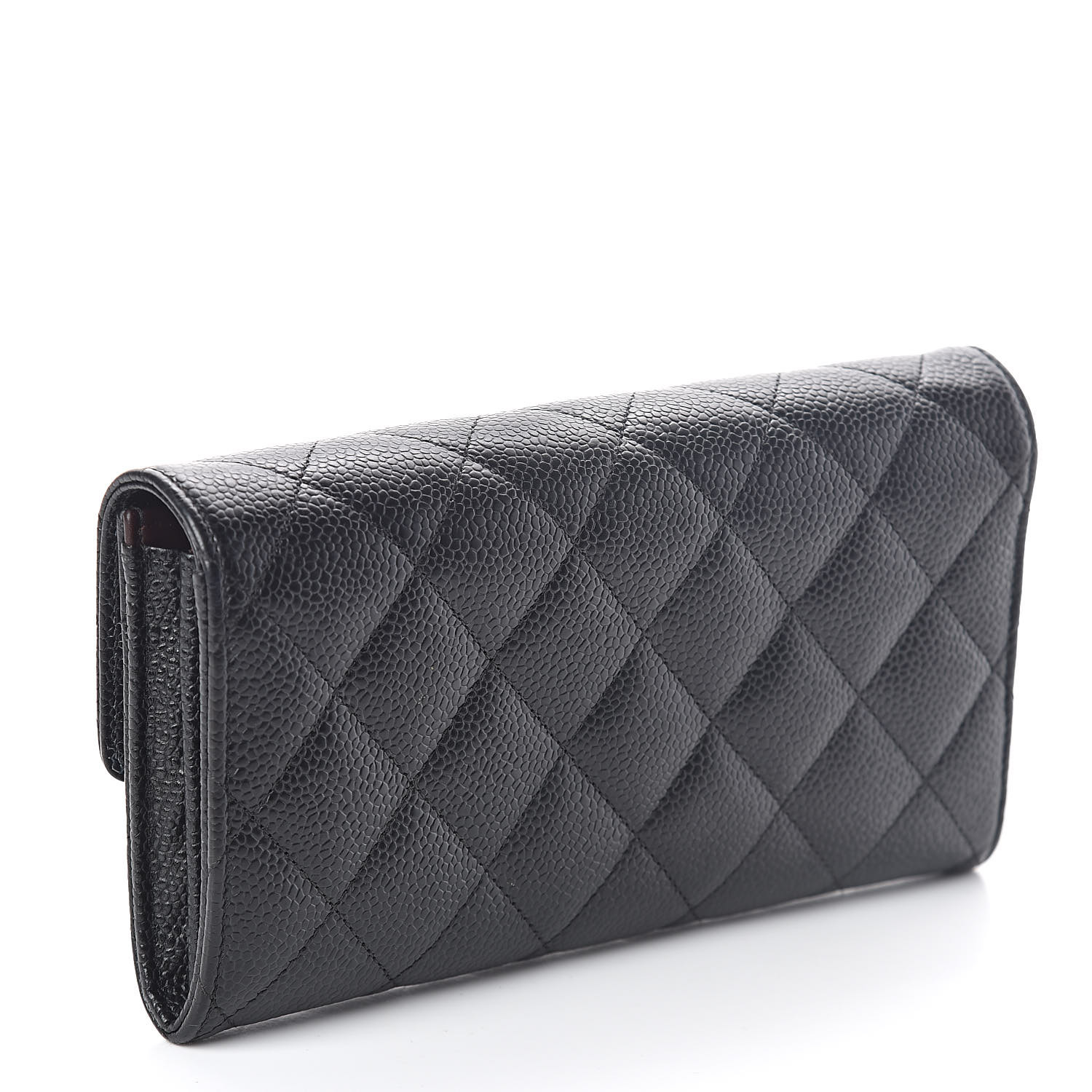 CHANEL Caviar Quilted Large Gusset Flap Wallet Black 509217