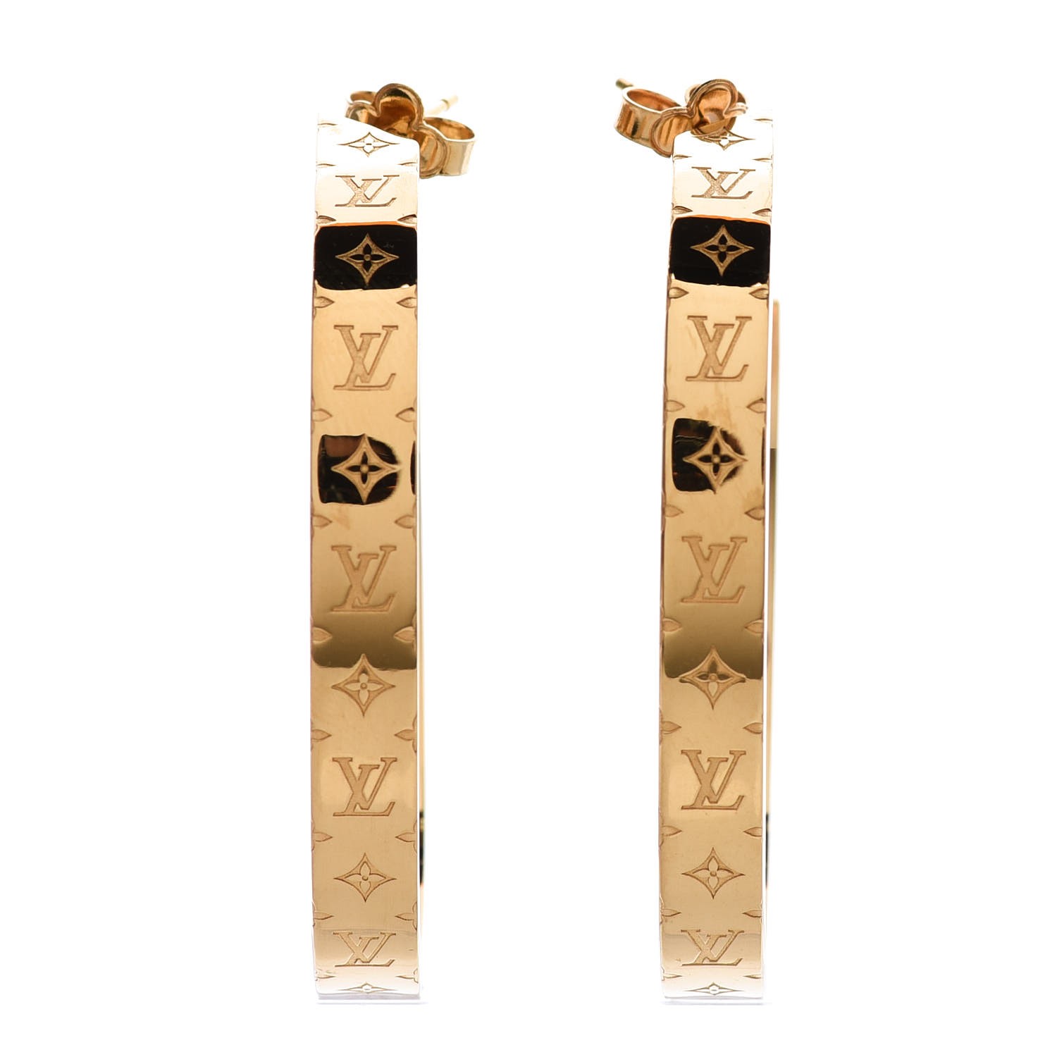 LOUIS VUITTON Nanogram Hoop Earrings Gold 333293