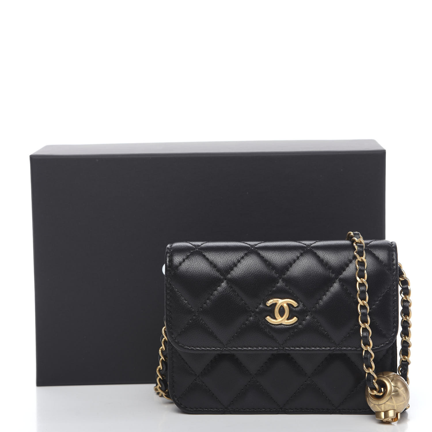 CHANEL Lambskin Quilted Pearl Crush Flap With Chain Black 576887 ...