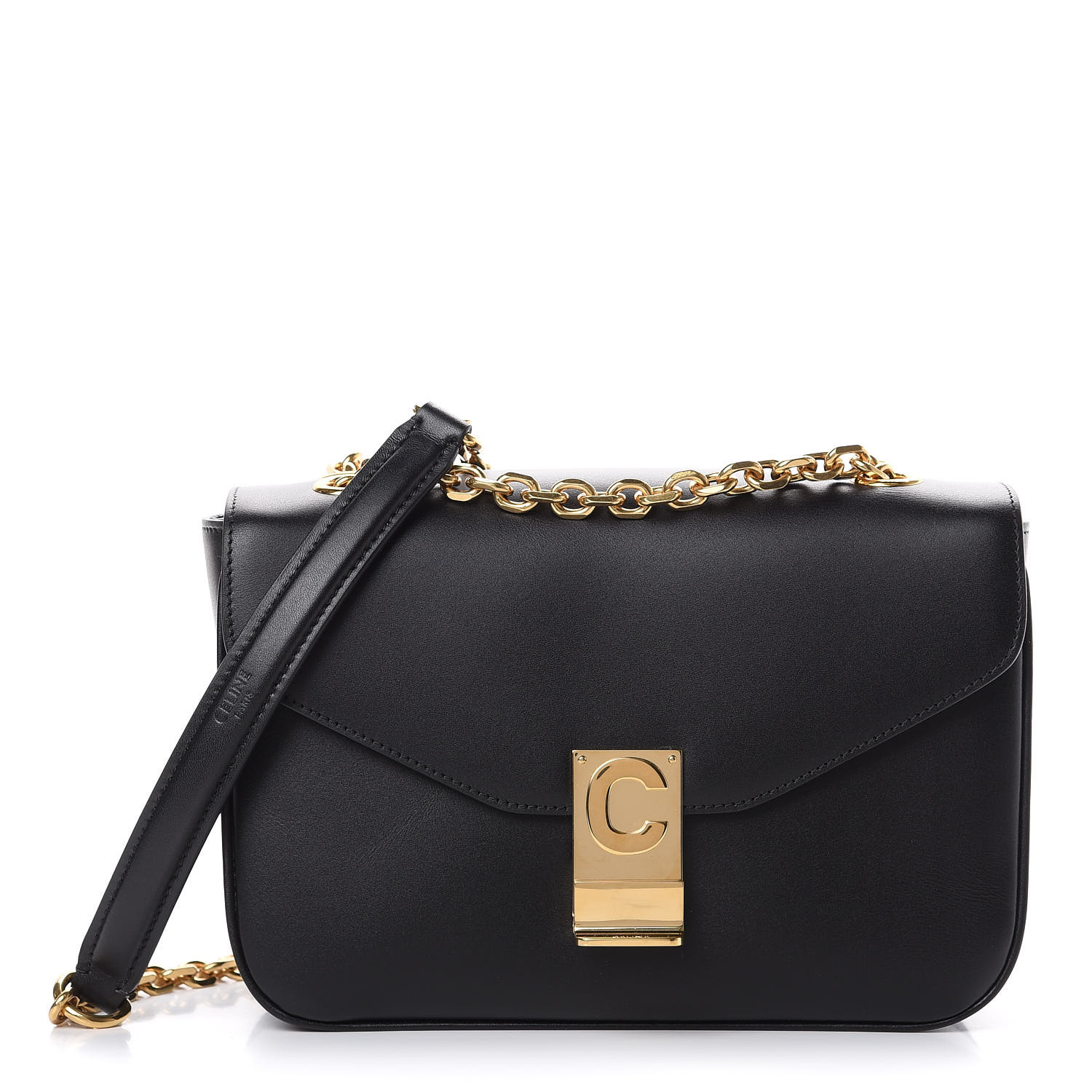 CELINE Shiny Calfskin Medium C Bag Black 576094 | FASHIONPHILE