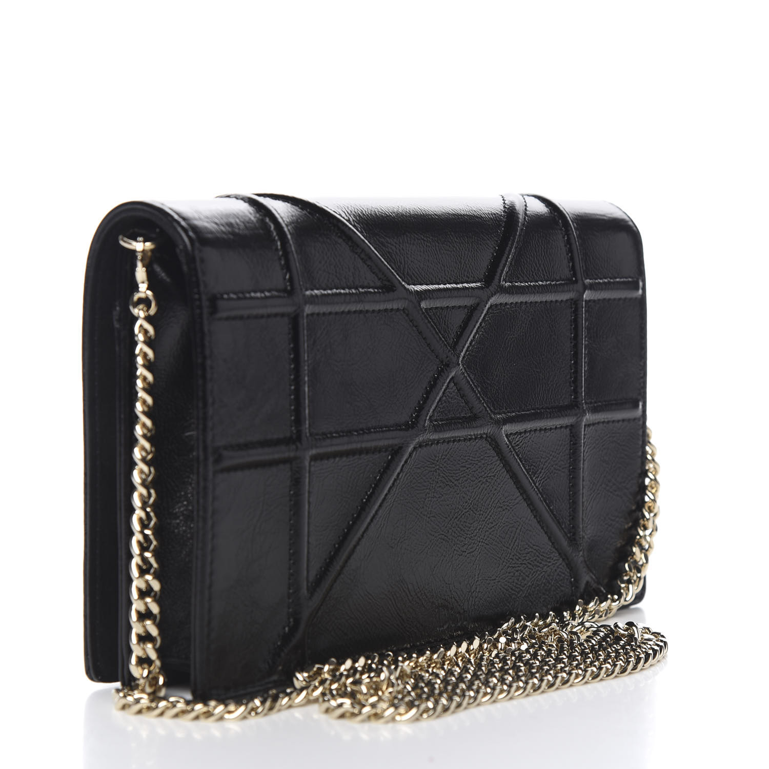 CHRISTIAN DIOR Patent Diorama Wallet on Chain Pouch Black 571389