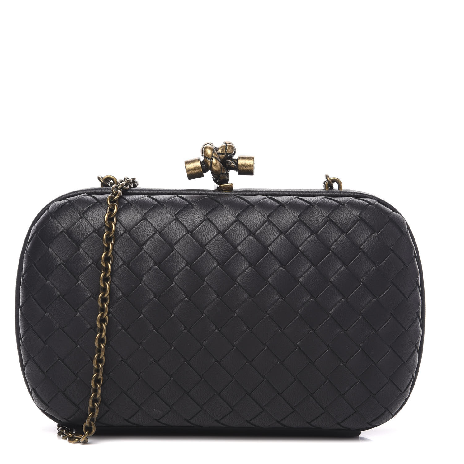 BOTTEGA VENETA Nappa Intrecciato Chain Knot Clutch Black 576625 ...