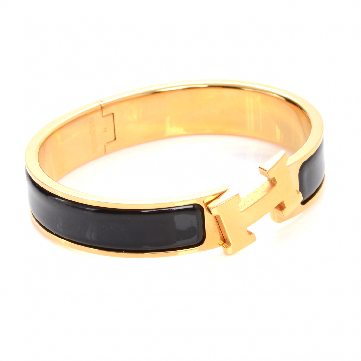 HERMES Enamel Narrow Clic Clac H Bracelet PM Black Gold Plated 47311