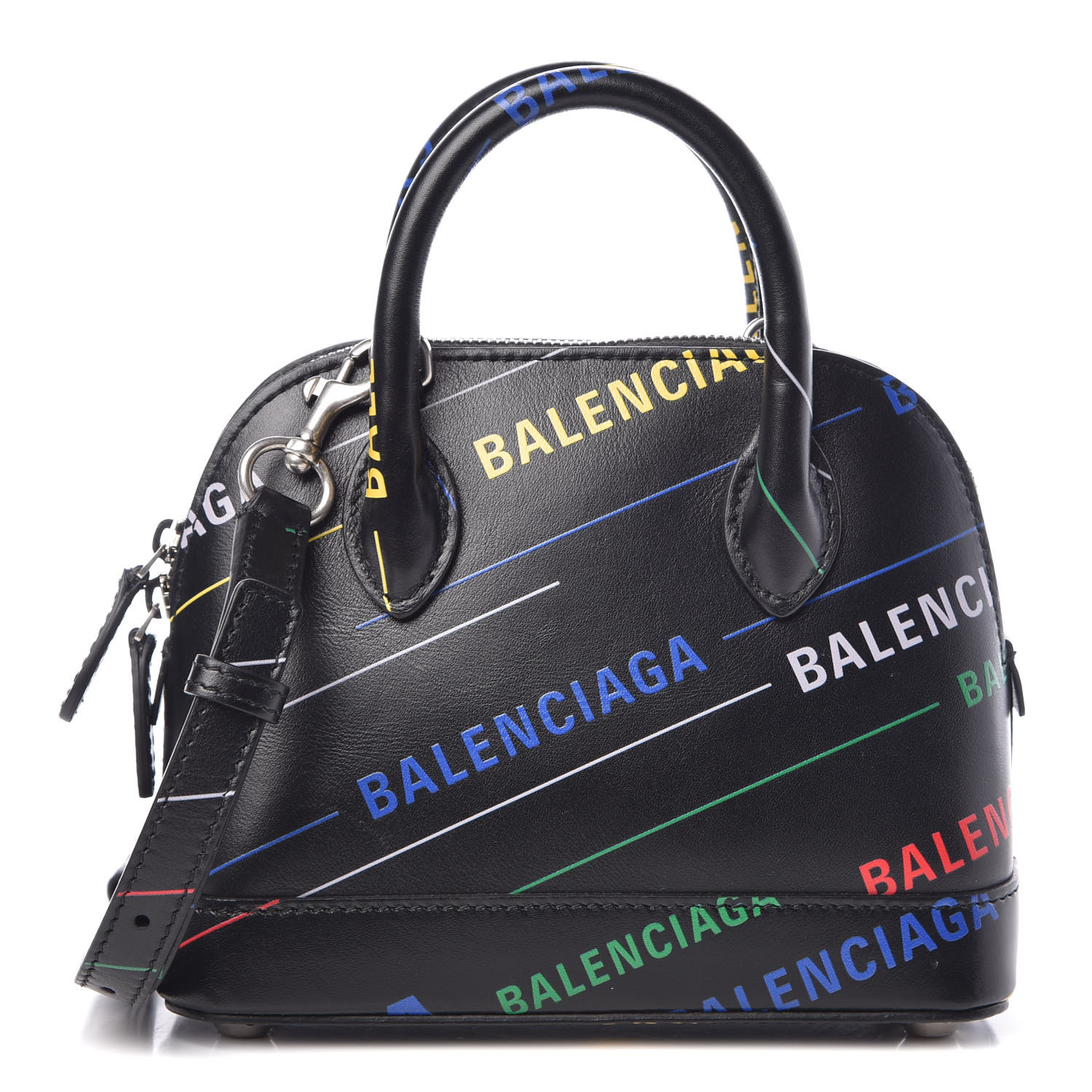 BALENCIAGA Calfskin Logo Print Ville Top Handle Bag XXS Black ...