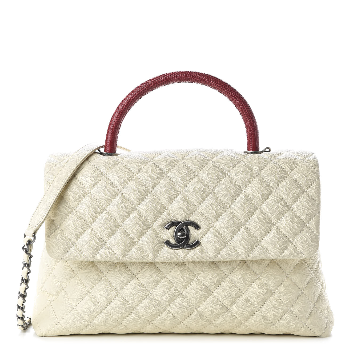 Chanel Caviar Lizard Quilted Medium Coco Handle Flap White Fashionphile