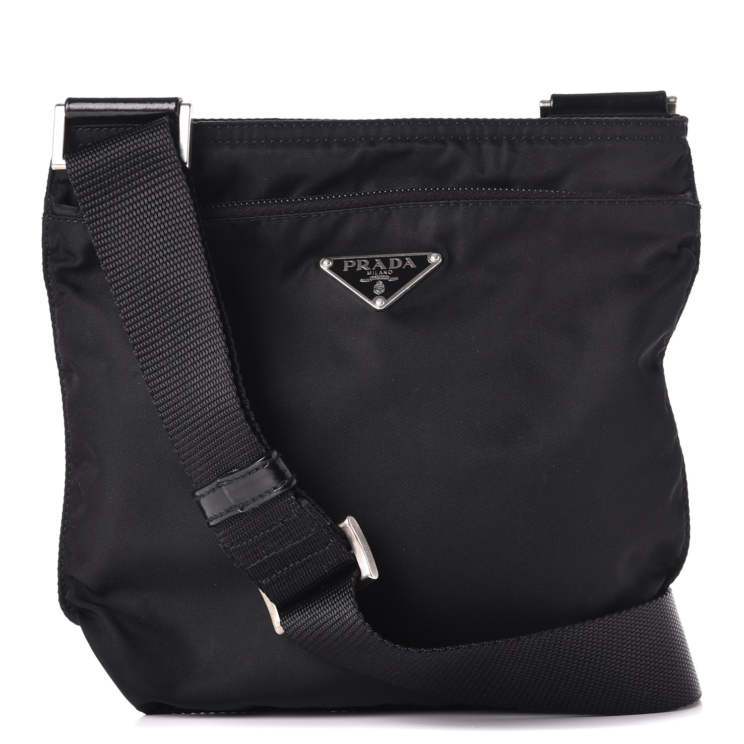 PRADA Nylon Vela Flat Messenger Bag Black 229641 | FASHIONPHILE