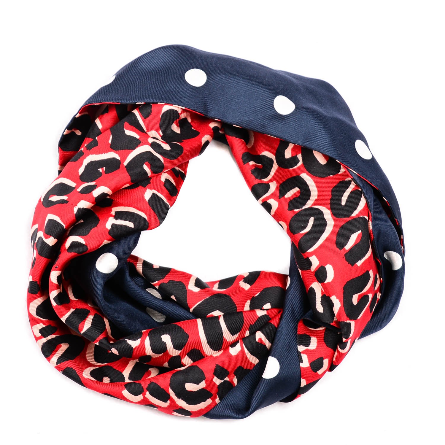 LOUIS VUITTON Silk Leopard Snood Scarf Red Rouge Blue Infini 142699
