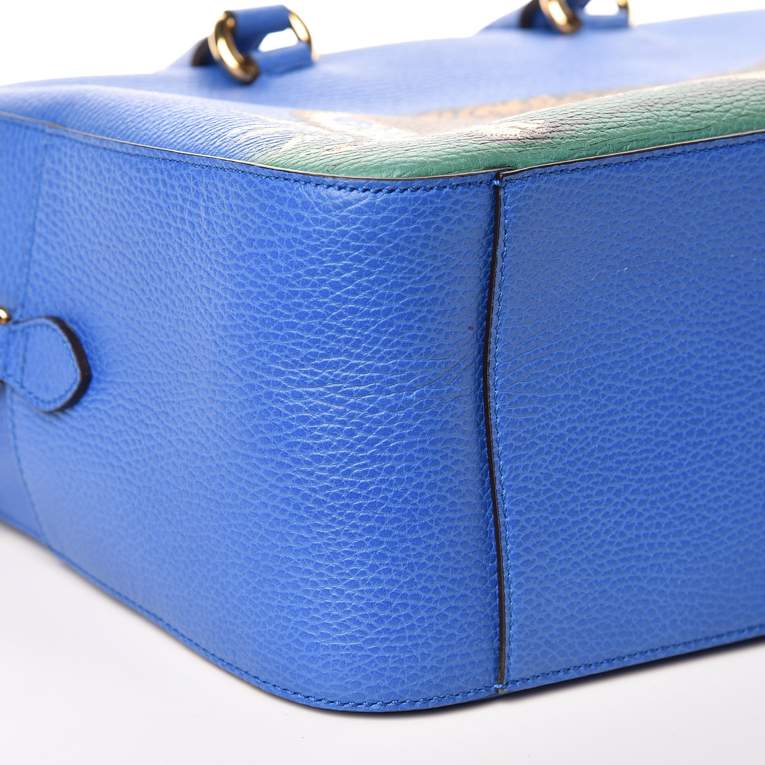 GUCCI Calfskin Sylvie Tiger Print Top Handle Shoulder Bag Blue 370280