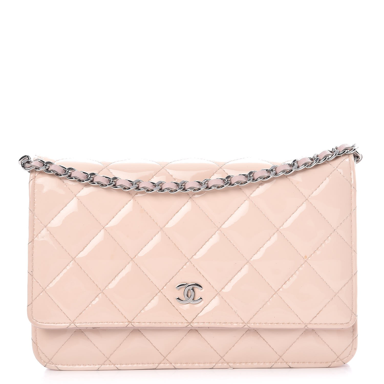 CHANEL Patent Quilted Wallet On Chain WOC Light Pink 284652