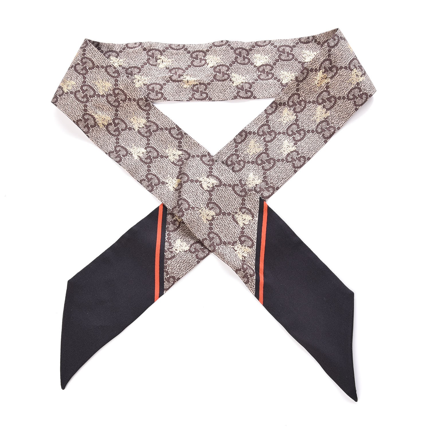 GUCCI Twill Monogram GG Bee Neck Bow Scarf Black 328384