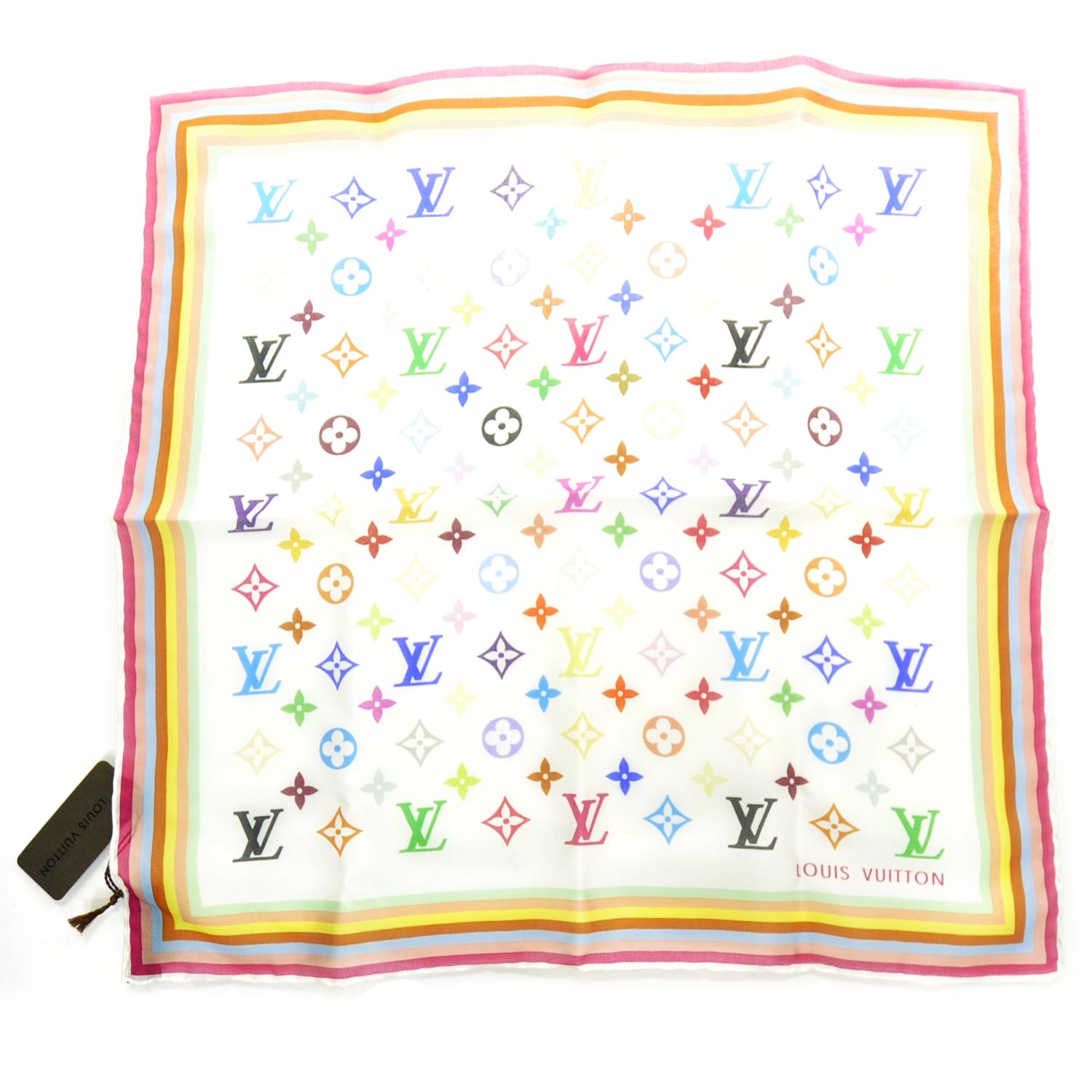 LOUIS VUITTON Silk Monogram Multicolor Scarf White 24647