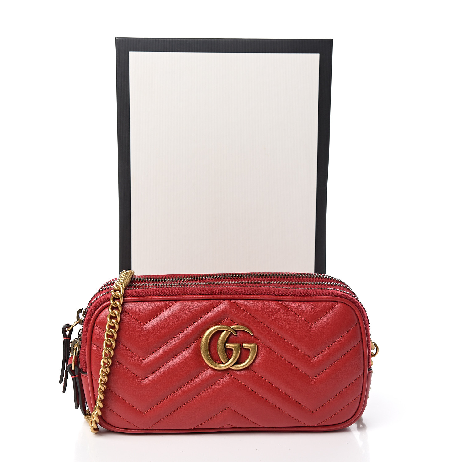 GUCCI Calfskin Matelasse Mini GG Marmont Chain Bag Red 536505