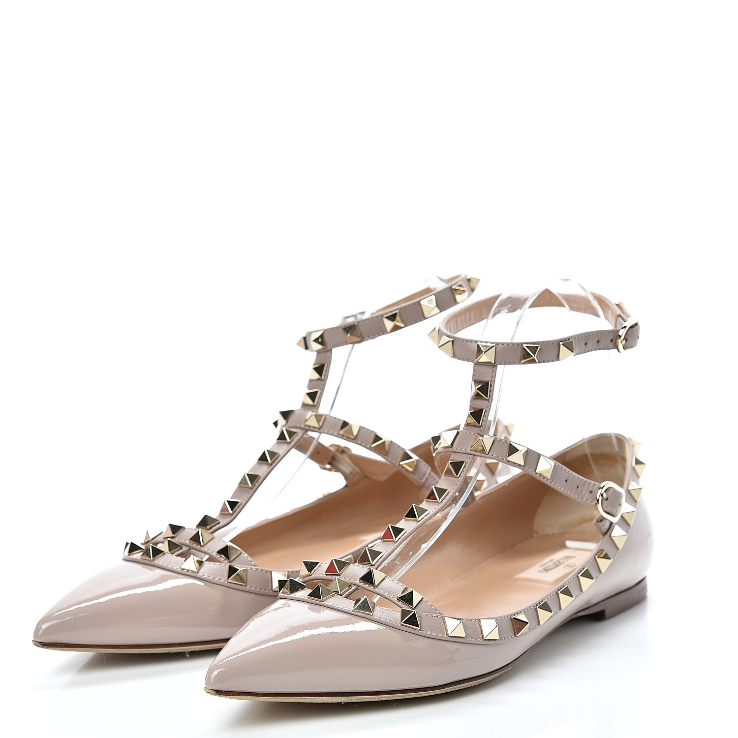 VALENTINO Patent Rockstud Cage Flats 39 Poudre 537503