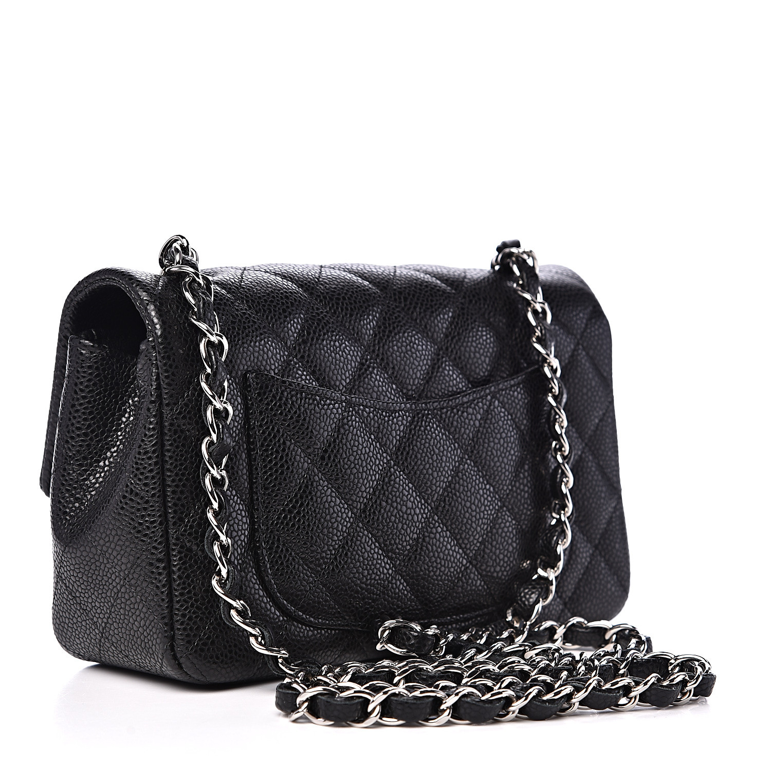 caviar quilted mini top handle rectangular flap black