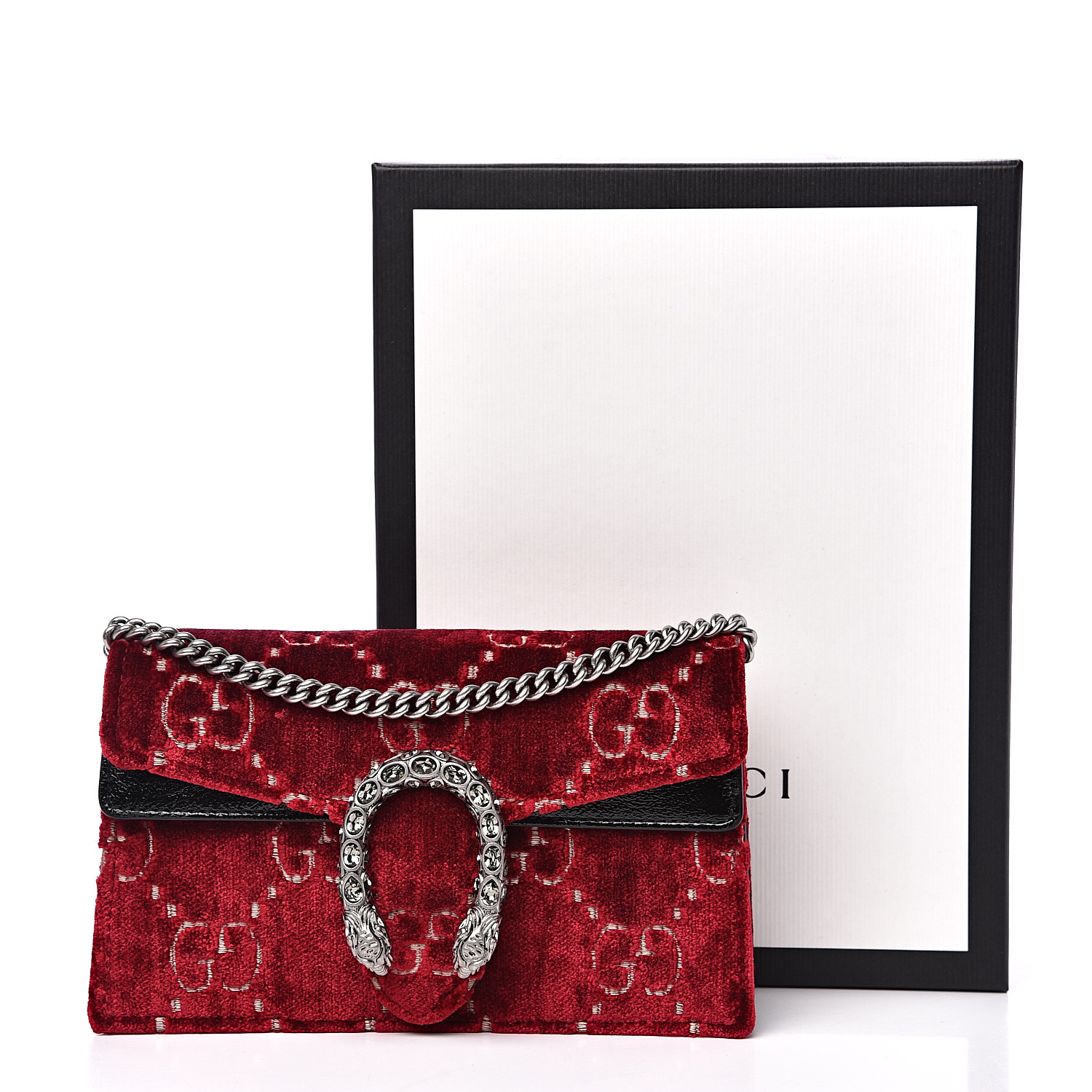 GUCCI Monogram Velvet Super Mini Dionysus Bag Red 538329