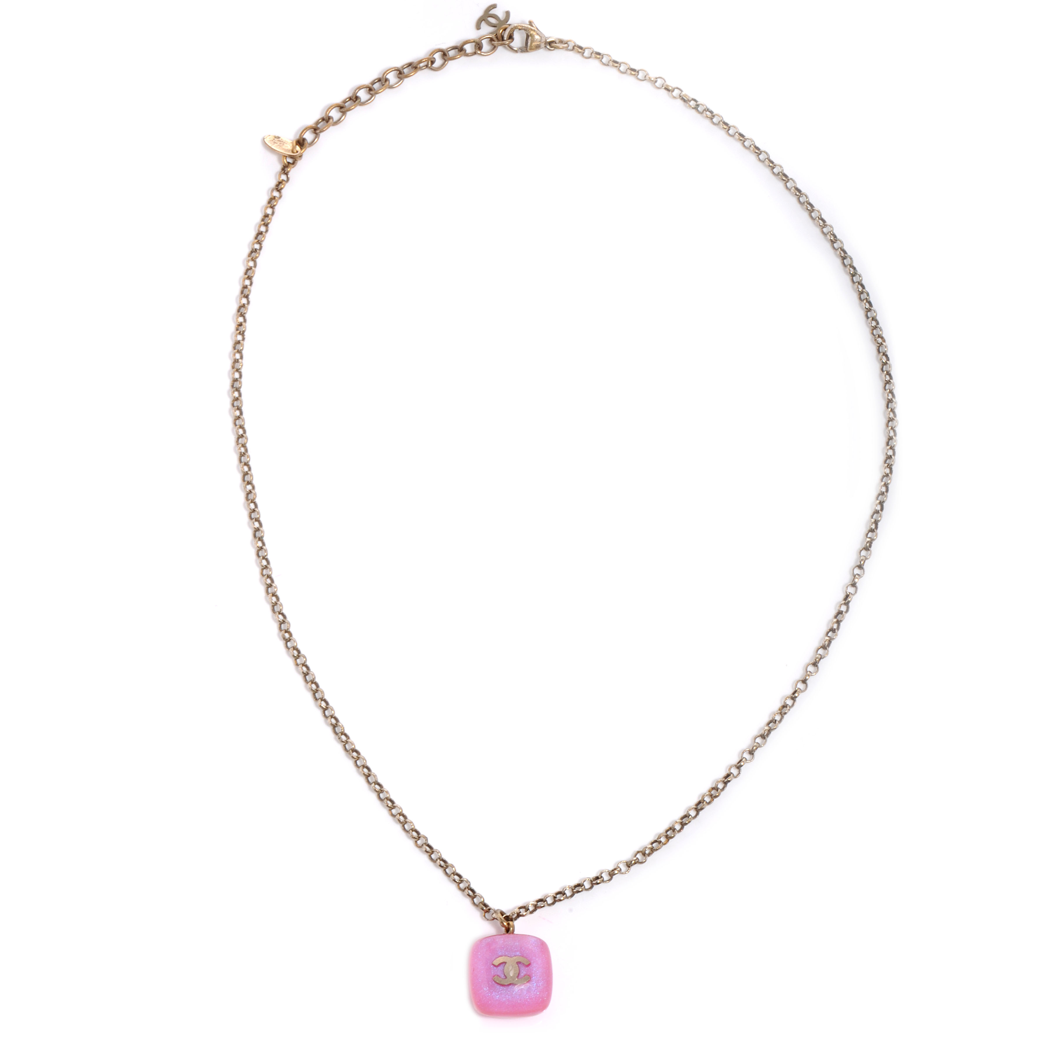 CHANEL Glitter Resin CC Necklace Pink 67296