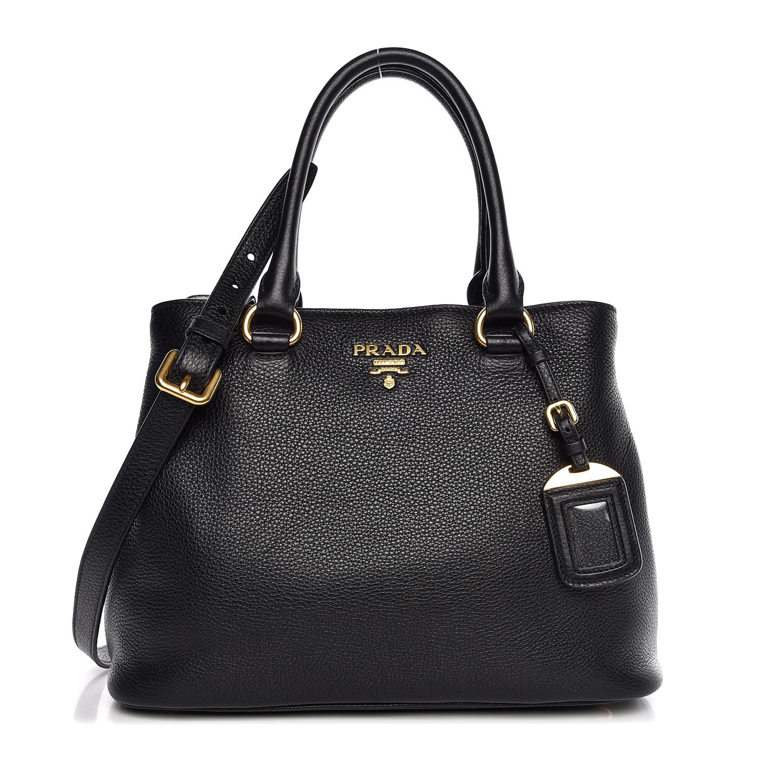 PRADA Vitello Phenix Top Handle Bag Black 327724