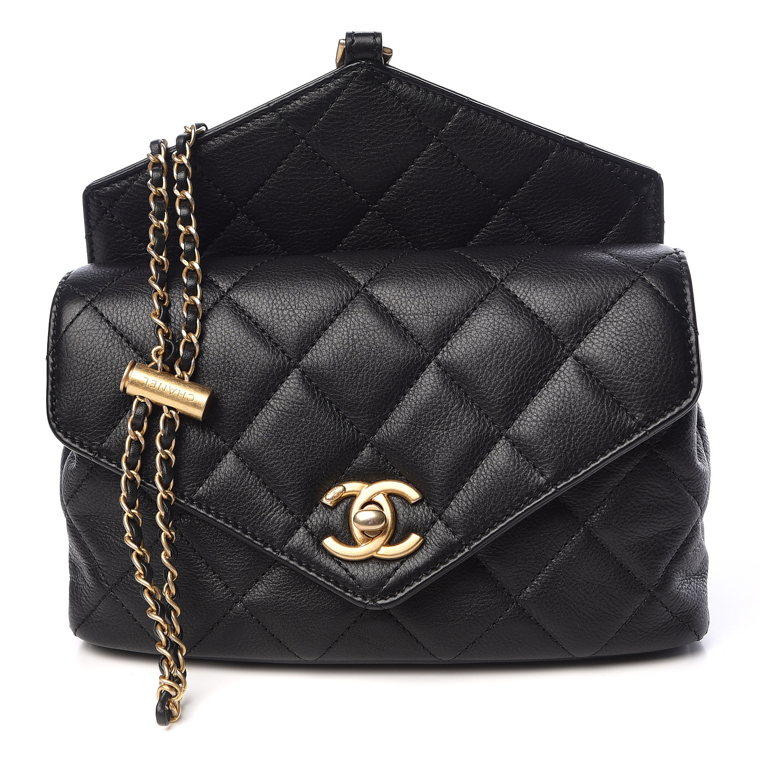 chanel women's pre-loved black lambskin chevron envelope bag