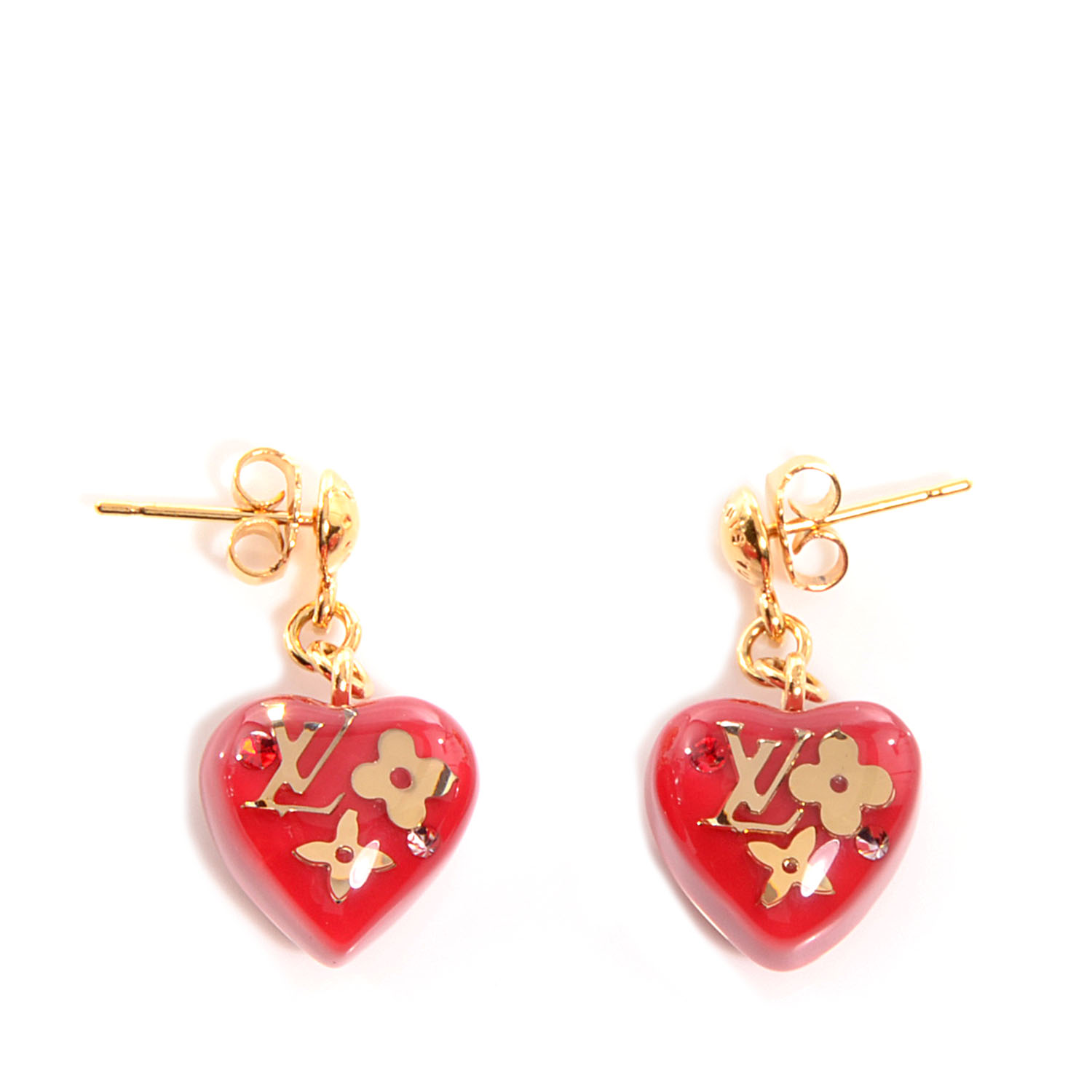 LOUIS VUITTON Inclusion Heart Earrings Pomme D'Amour 76423 | FASHIONPHILE