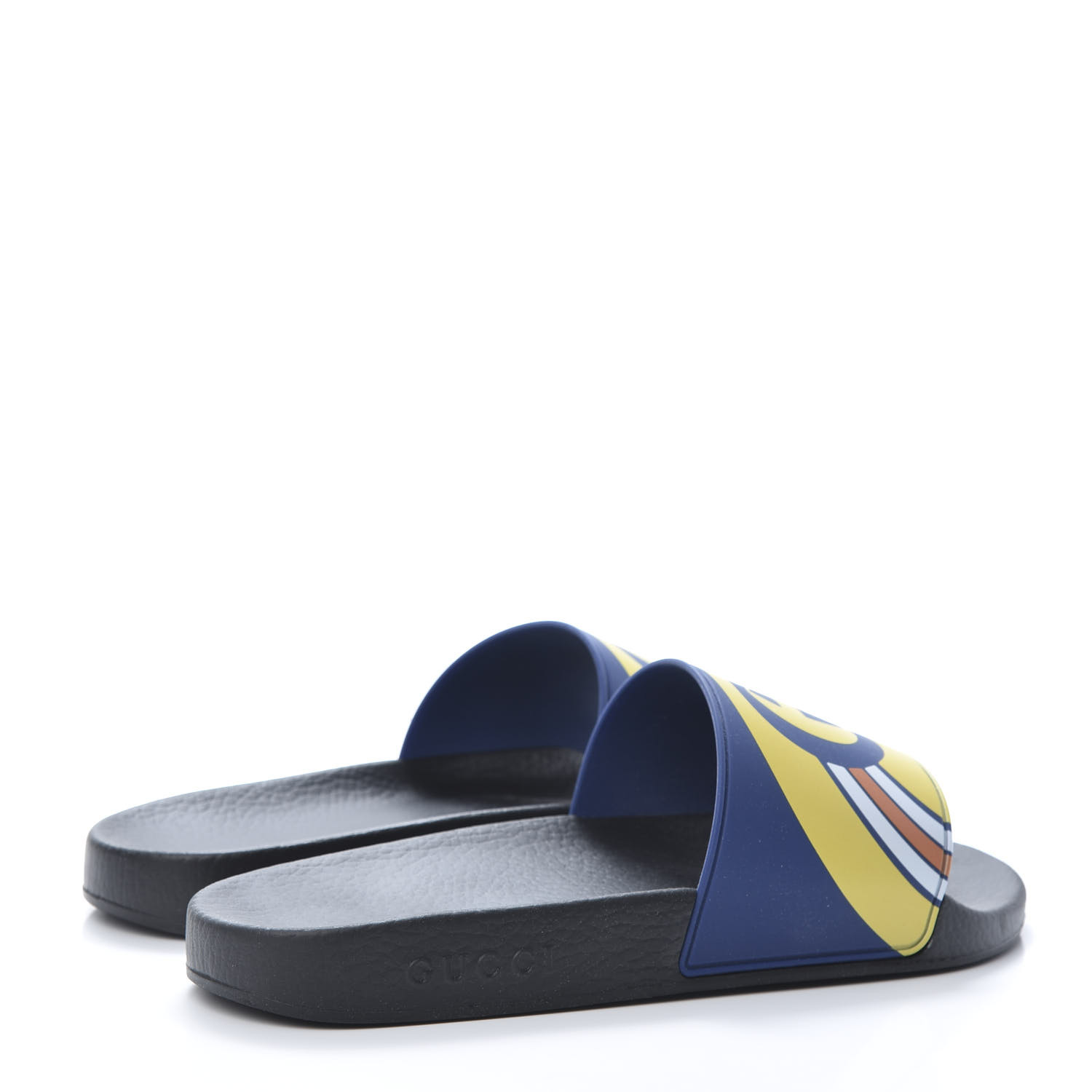blue and orange gucci slides