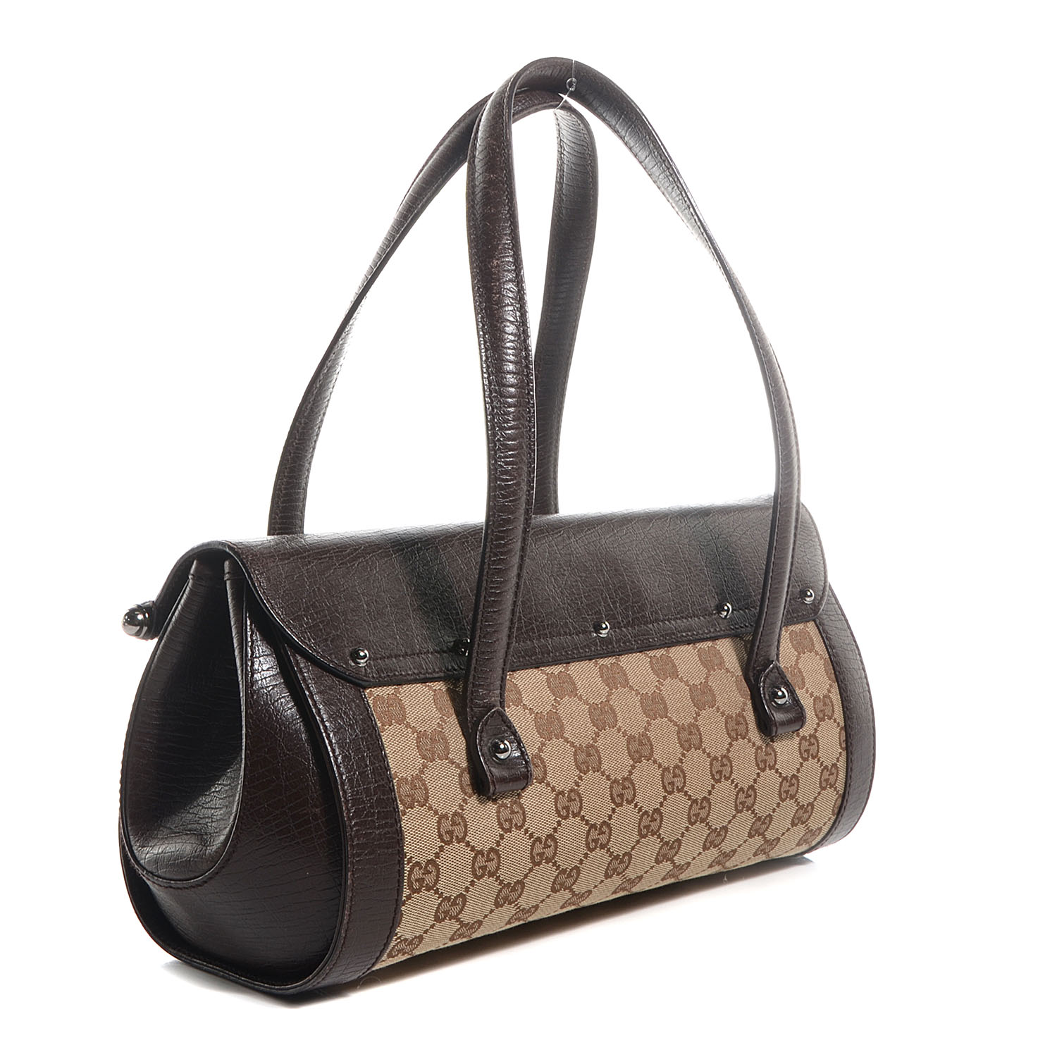 GUCCI Monogram Bamboo Bullet Handbag Brown 83853