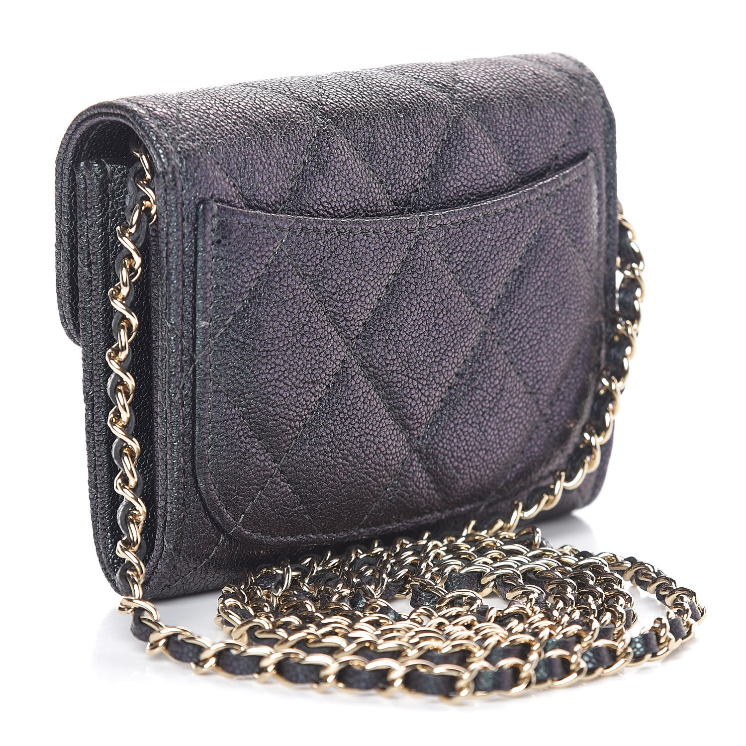 CHANEL Iridescent Caviar Quilted Card Holder On Chain