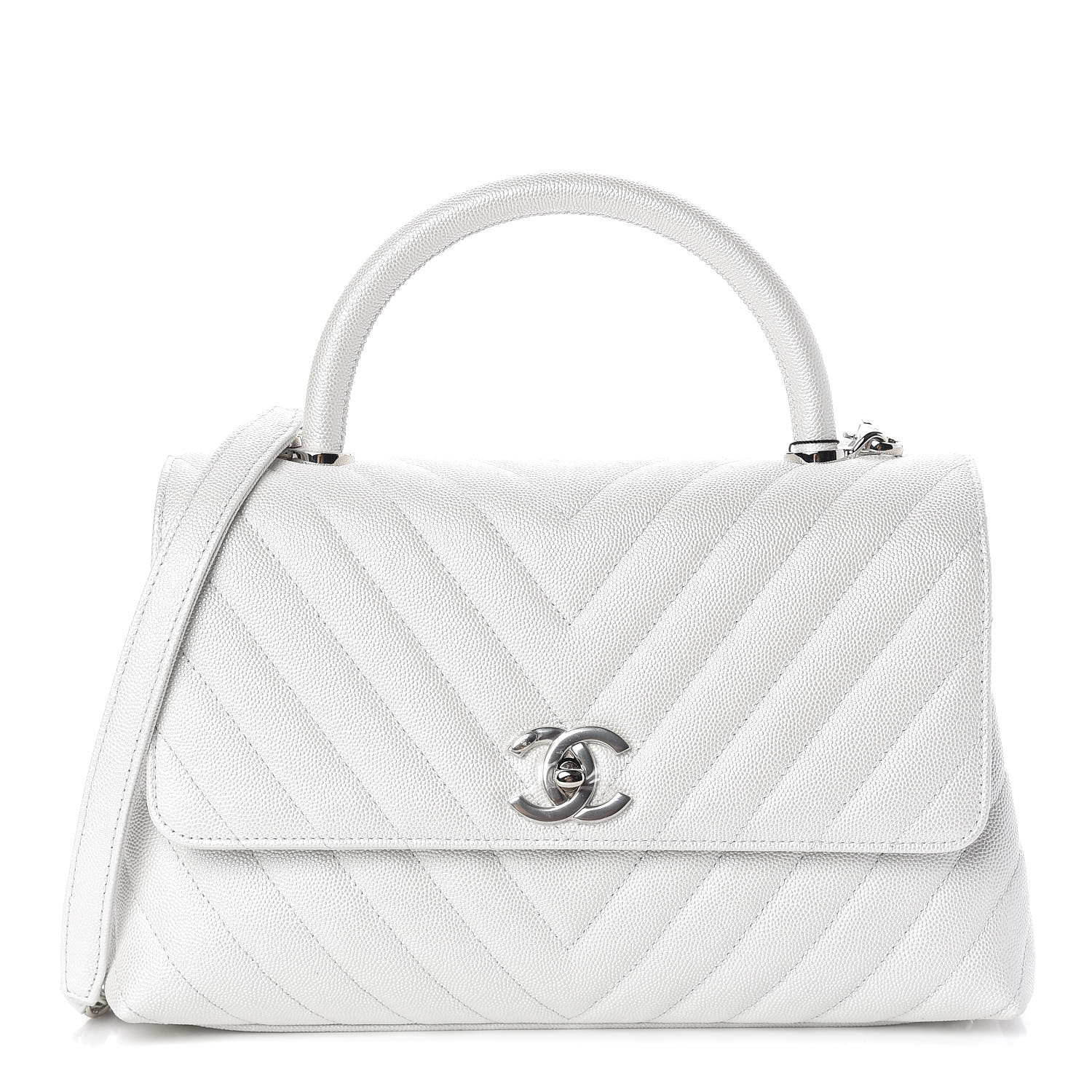 chanel coco handle white chevron