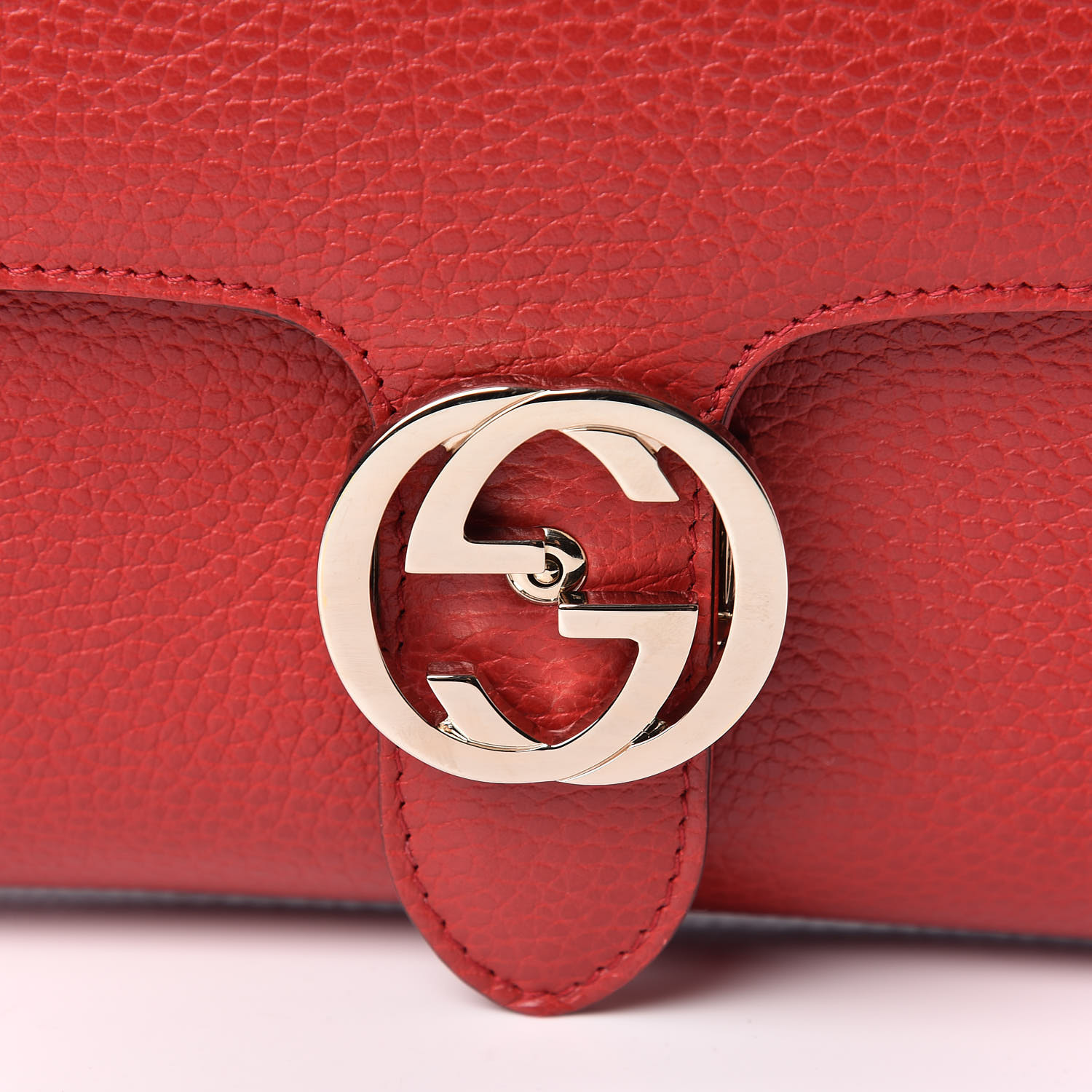 GUCCI Dollar Calfskin Interlocking G Top Handle Shoulder Bag Red 440797 ...