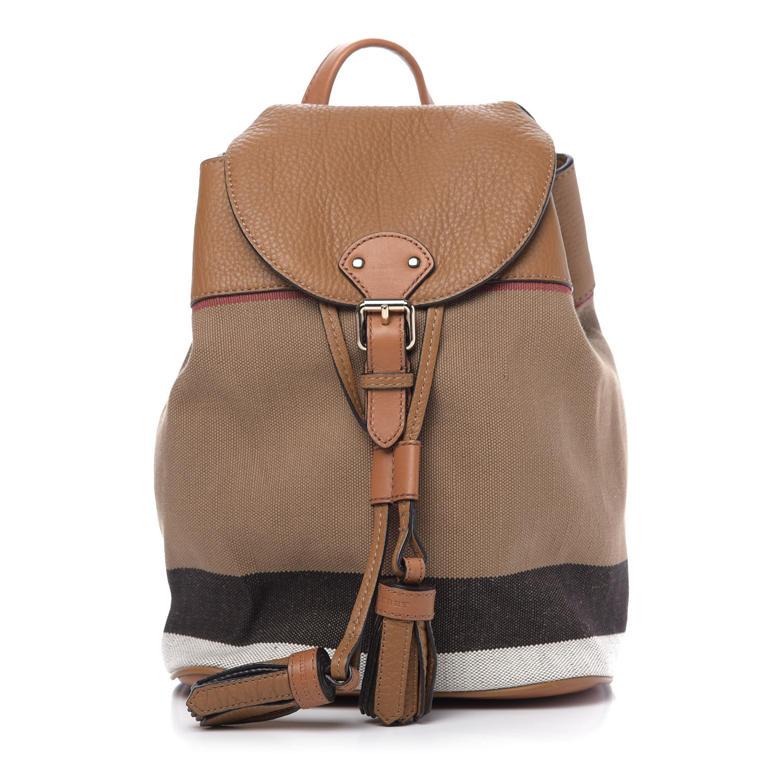 BURBERRY Grainy Calfskin Jute Check Girl's Mini Backpack Sand 695290 FASHIONPHILE