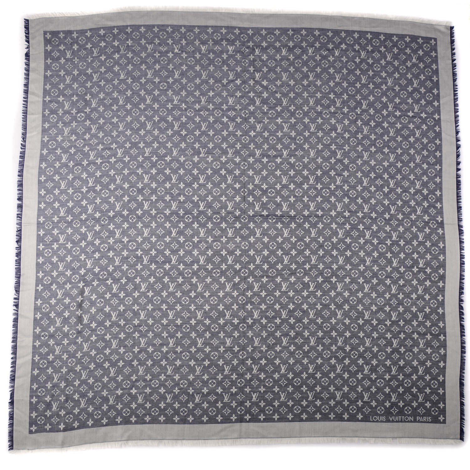 Louis Vuitton Pearl Grey Silk and Wool Blend Monogram Denim Shawl at  1stDibs