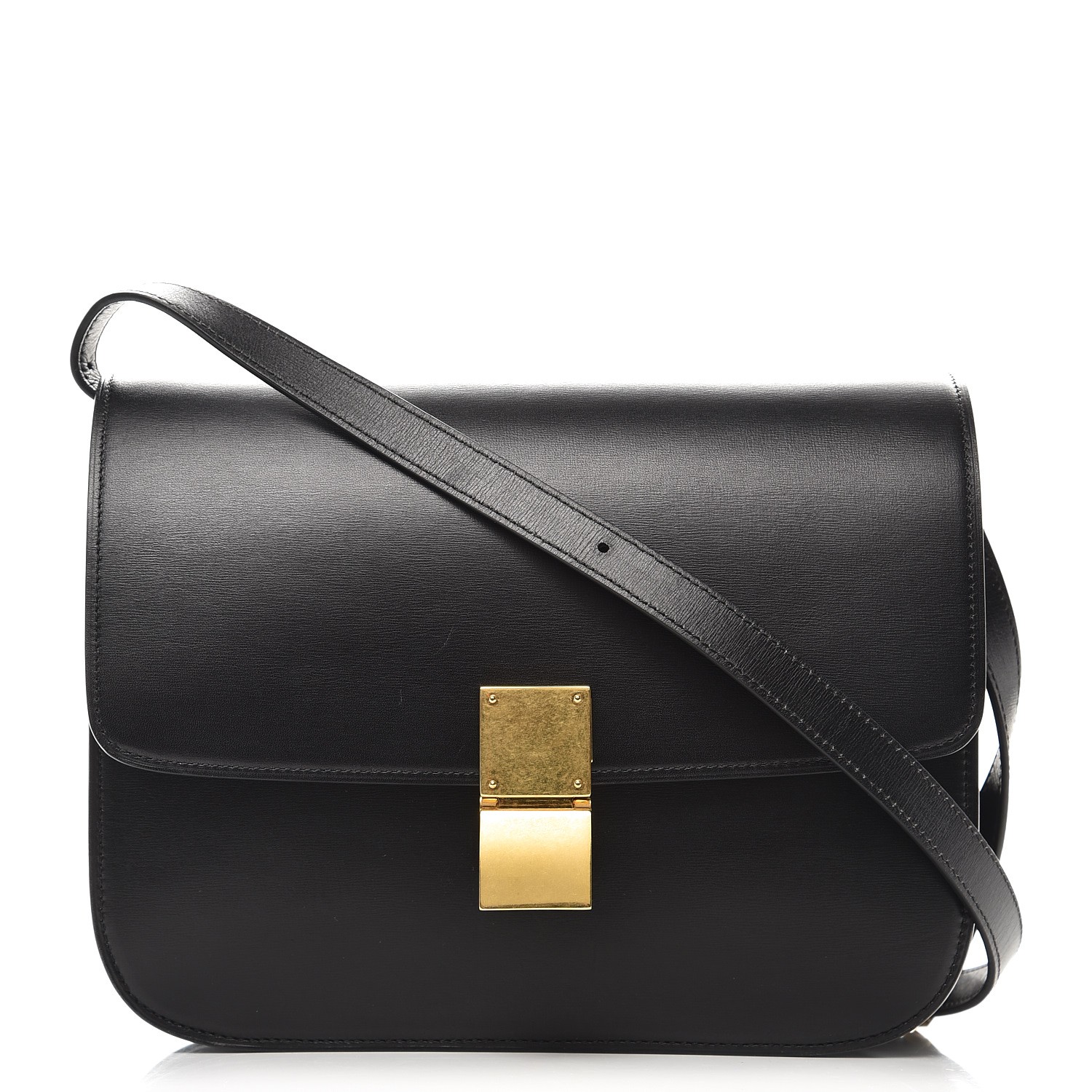 CELINE Box Calfskin Medium Classic Box Flap Black 235835