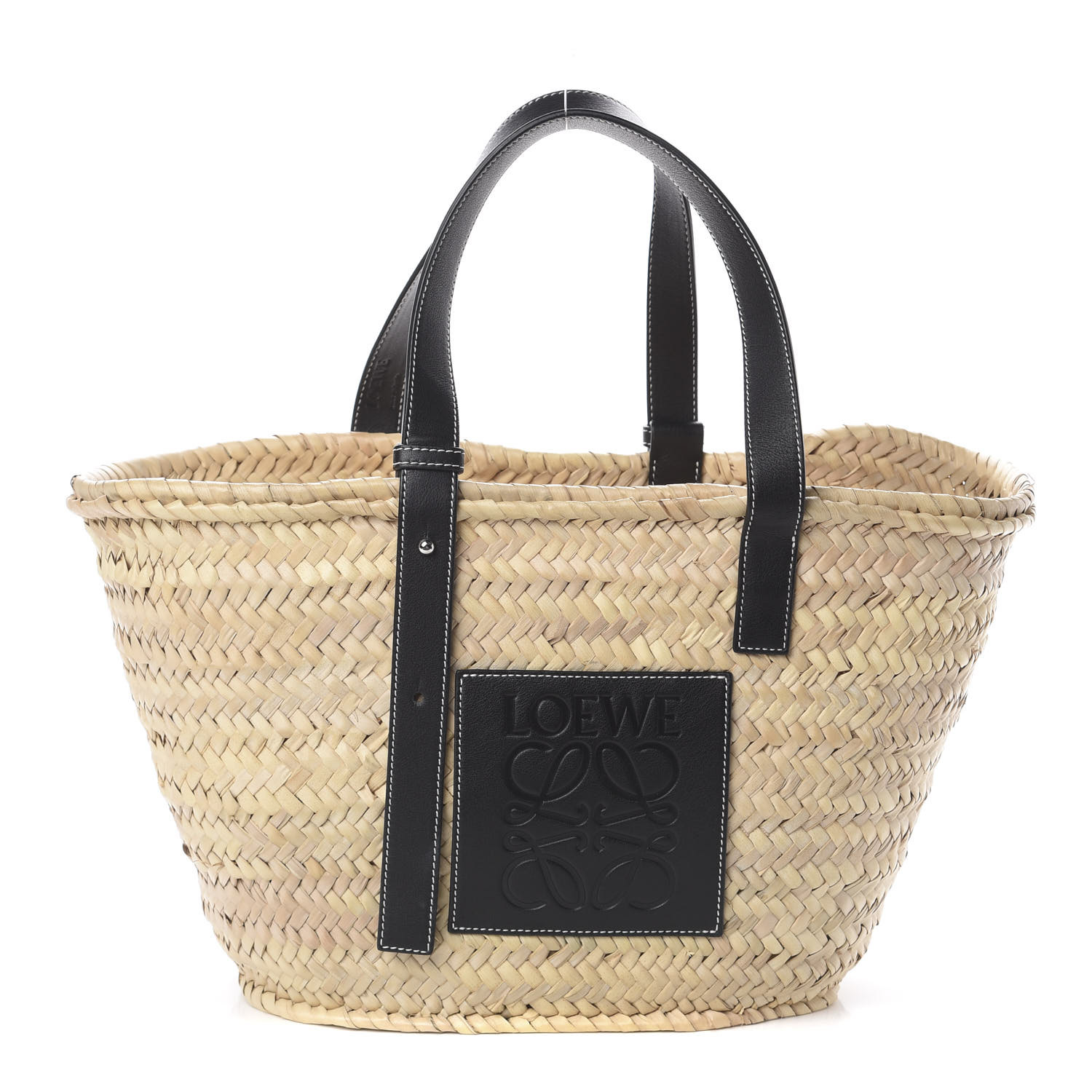 LOEWE Raffia Basket Tote Bag Natural Black 583671 | FASHIONPHILE