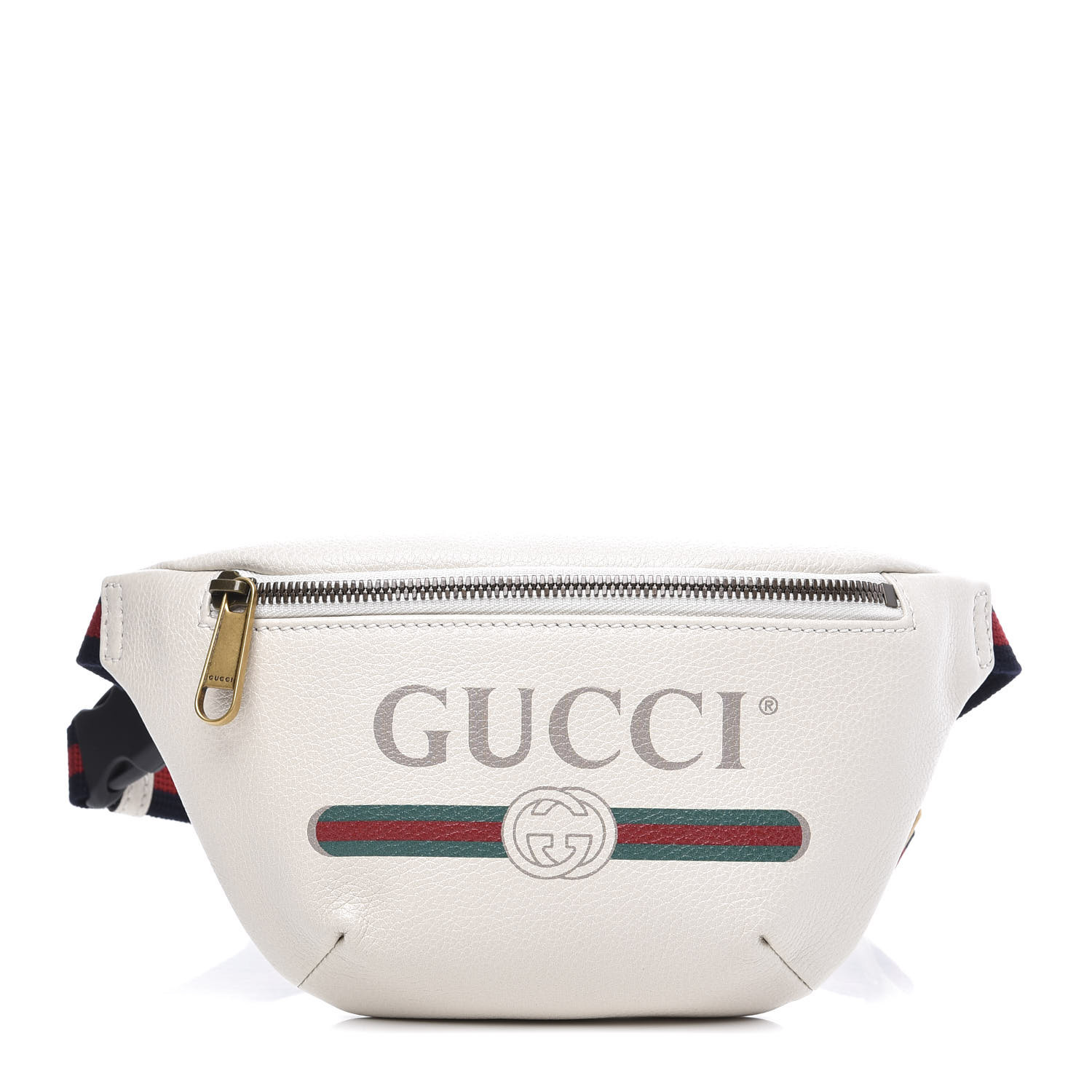 GUCCI Grained Calfskin Small Gucci Print Belt Bag White 584739