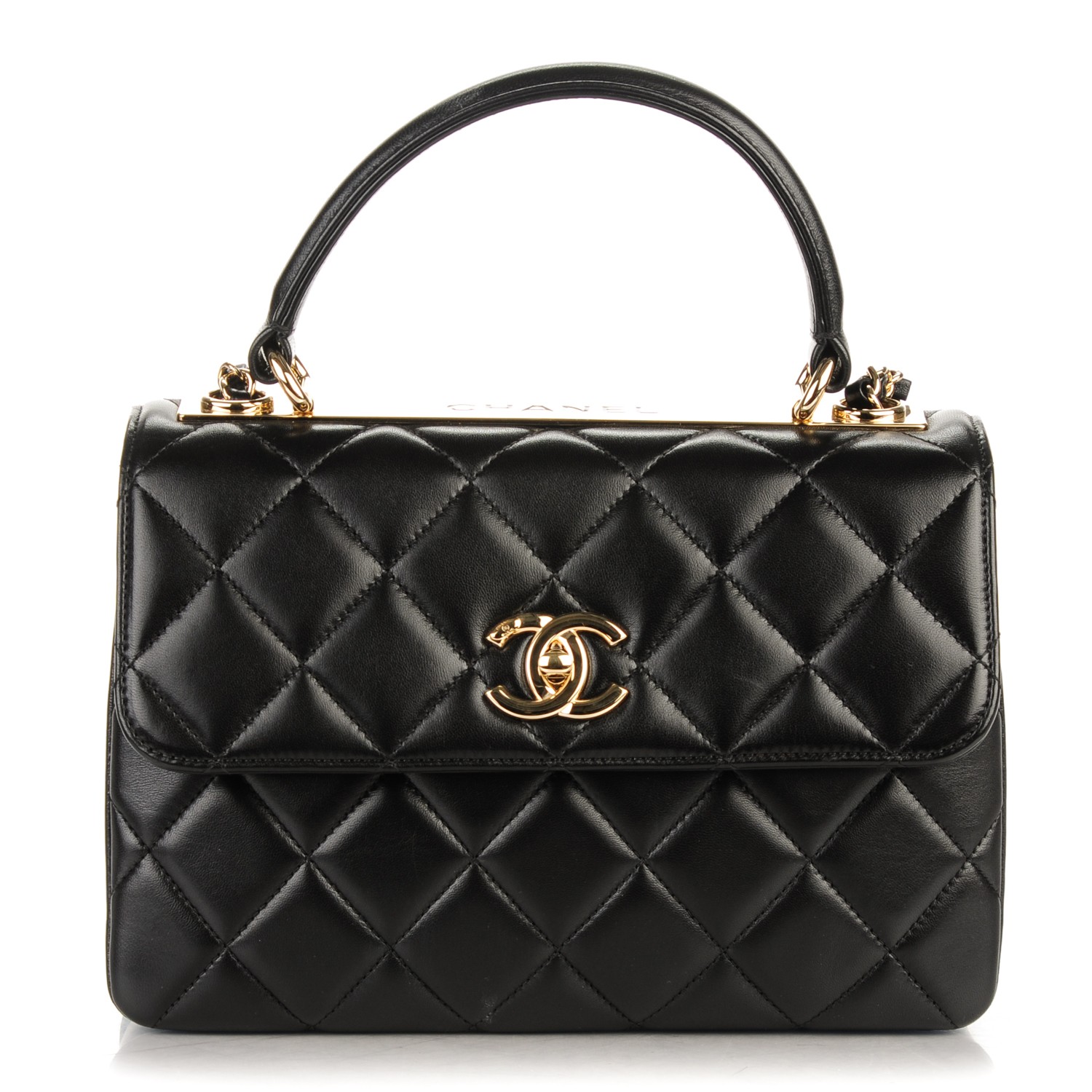 CHANEL Lambskin Quilted Small Trendy CC Dual Handle Flap Bag Black 159622