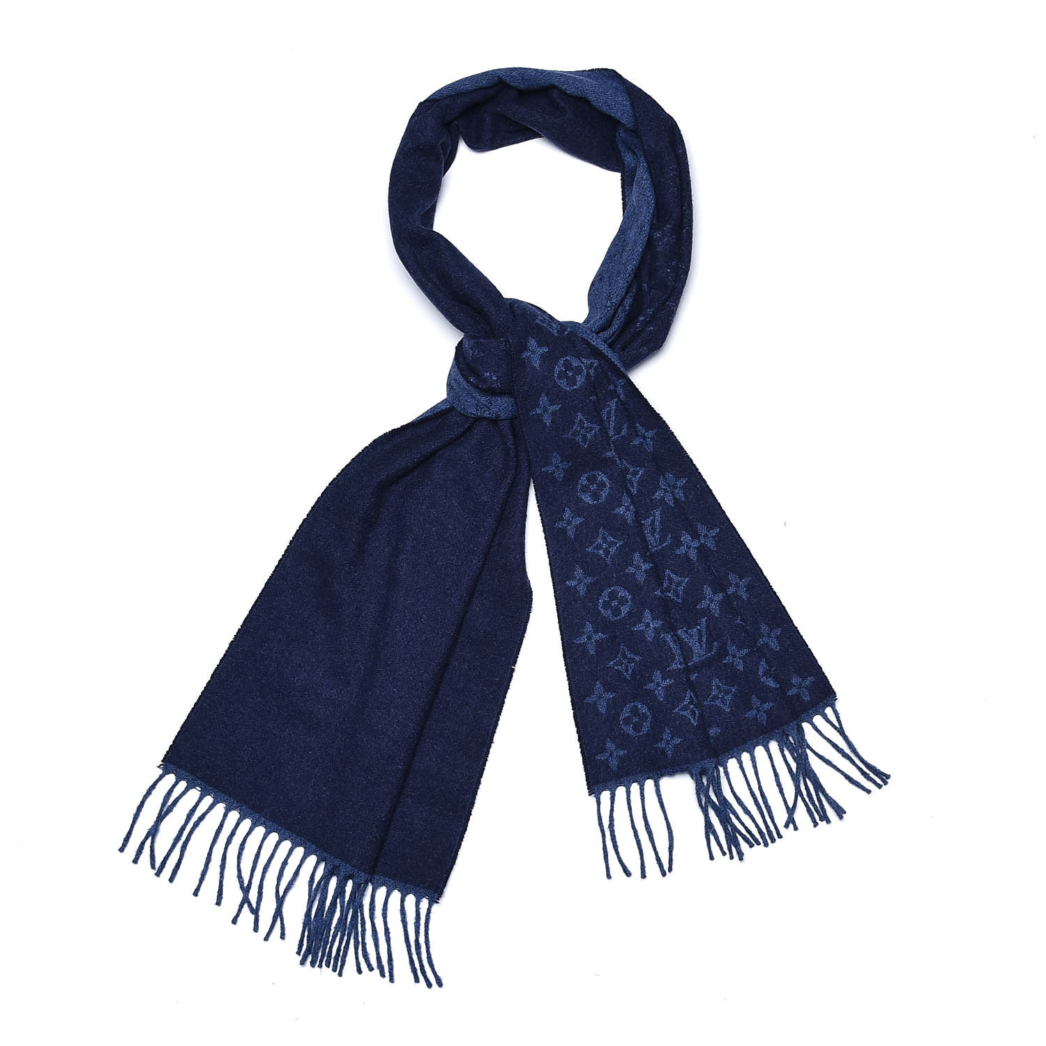 LOUIS VUITTON Cashmere Wool Monogram Gradient Scarf Navy Blue 338986