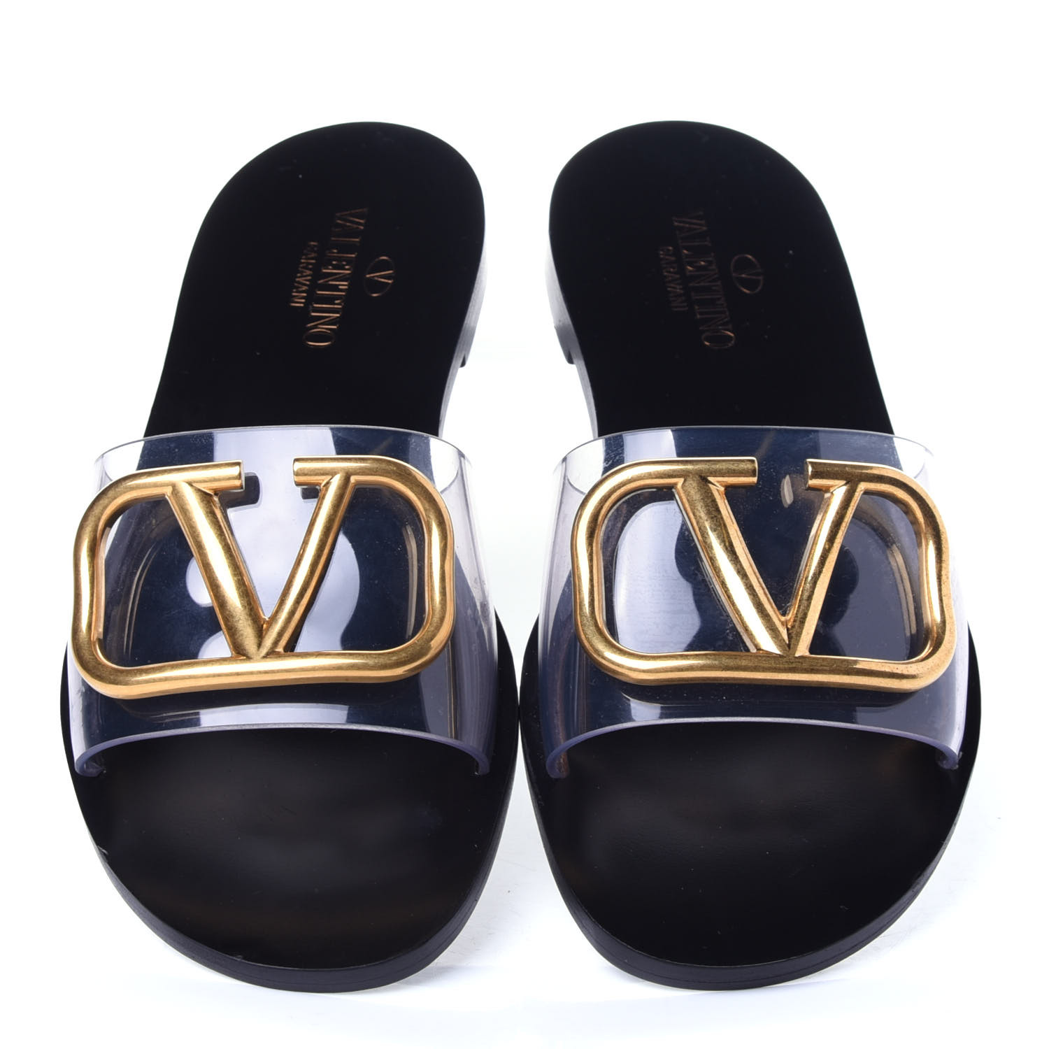 VALENTINO PVC Transparent Vlogo Flat Slide Sandals 35 Black 741458 ...