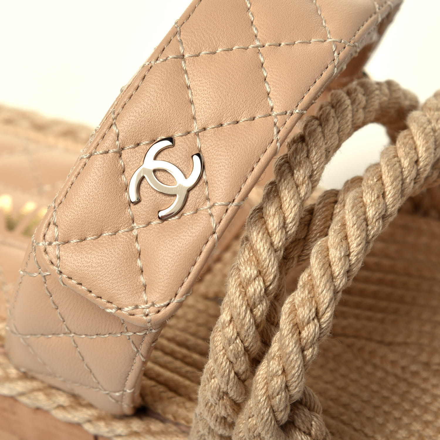 chanel cord and lambskin sandals white