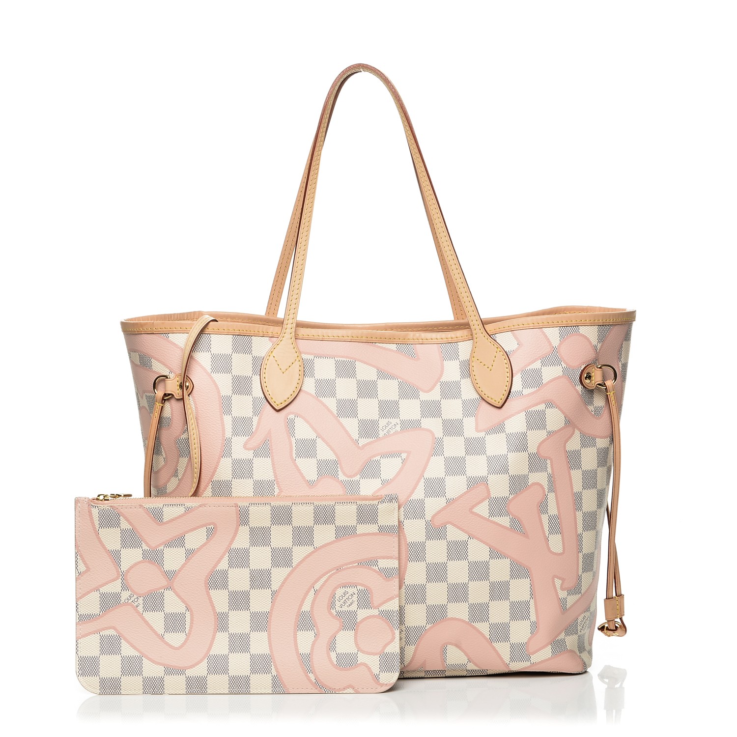 LOUIS VUITTON Neverfull MM Tahitienne Damier Azur Shoulder Bag Pink